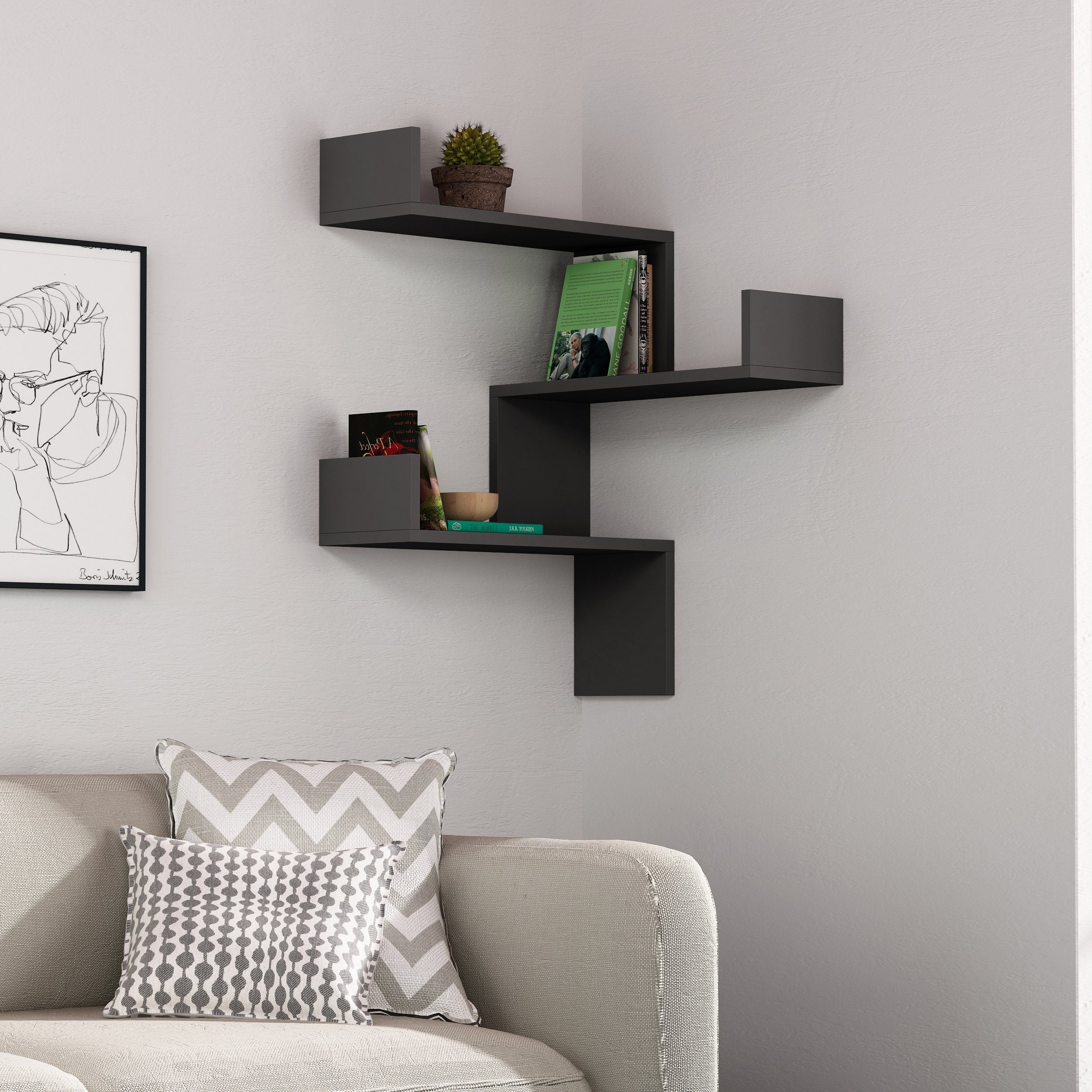 Decortie Bücherregal Luksa, Modernes Bücherregal,Eckwandregal,Vitrine, 60 günstig online kaufen