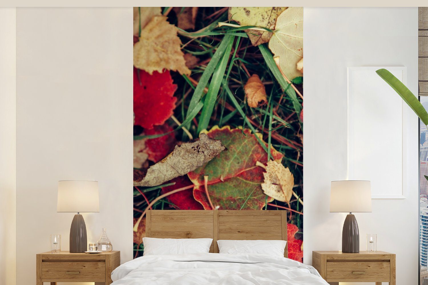 MuchoWow Fototapete Blätter - November - Herbst - Natur, Matt, bedruckt, (2 St), Vliestapete für Wohnzimmer Schlafzimmer Küche, Fototapete
