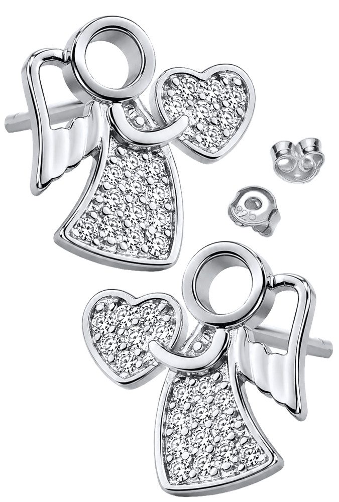 Limana Paar Ohrstecker Schutzengel mit Herz Mädchen Ohrringe 925 Silber Zirkonia Schmuck (Kinder Geschenk inkl. Schmuckdose), Ostern Weihnachten Geburtstag Einschulung Schulanfang