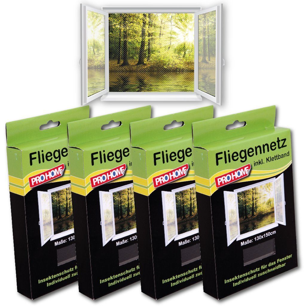Pro Home Insektenschutz-Fensterrahmen Premium, (4-St), Fliegennetz  Mückennetz 130x150cm inkl. selbstklebendem Klettband zu einfachen  Fliegengitter-Befestigung