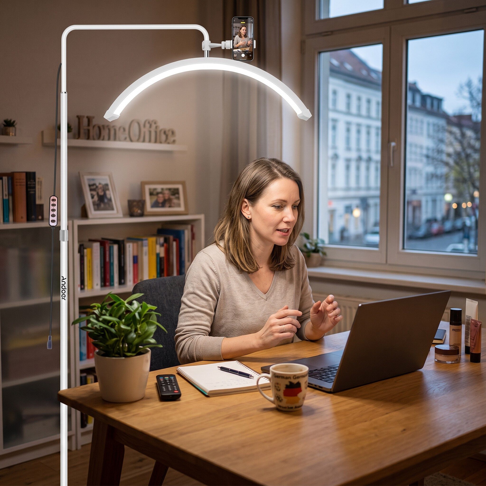 GARRYFIZH LED Stehlampe Andoer HD-M6XR 36W Half-moon Shaped Fill Light, LED fest integriert, Boden-LED-Videoleuchte 5600K Dimmbar