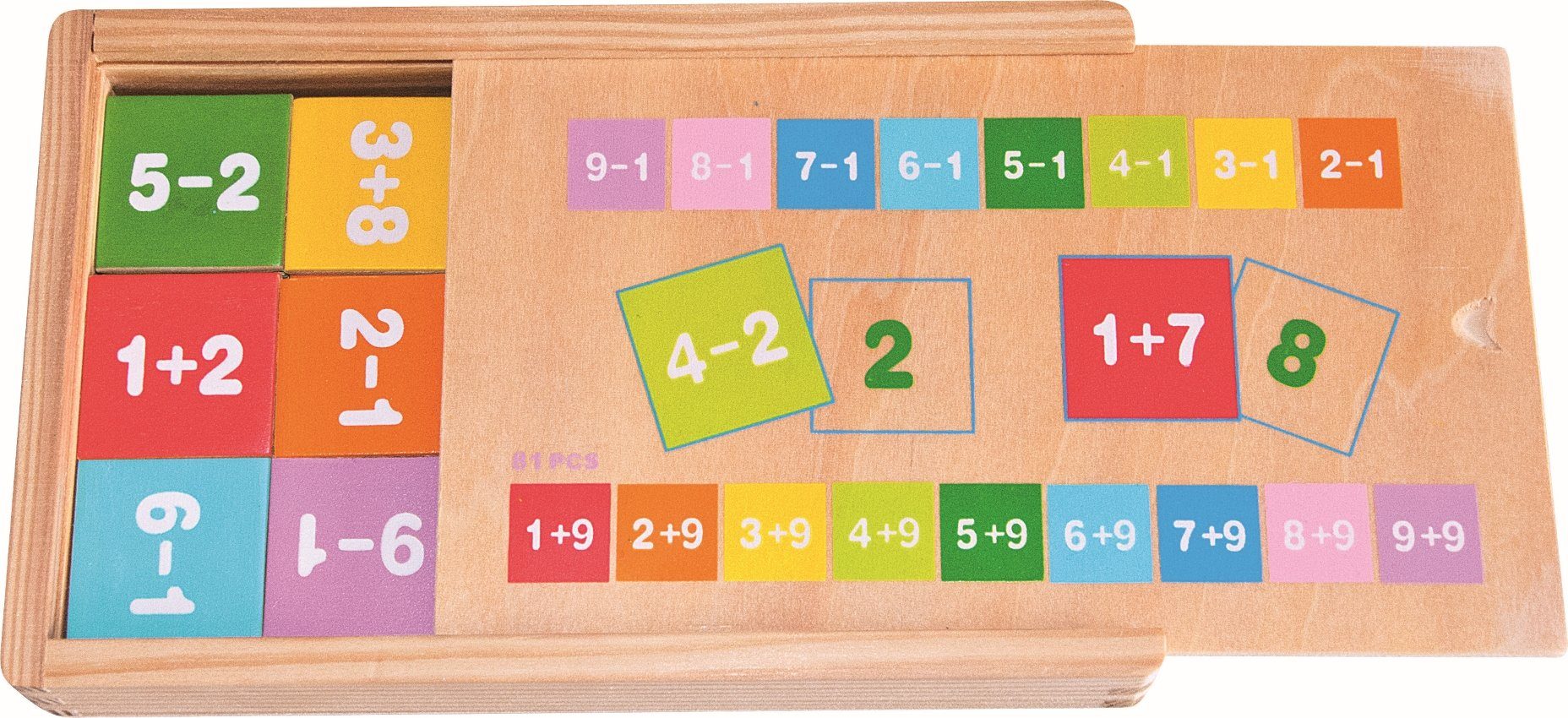 Lernspielzeug 81 teilige Holzrechenbox 90898 zu Addition und Subtraktion