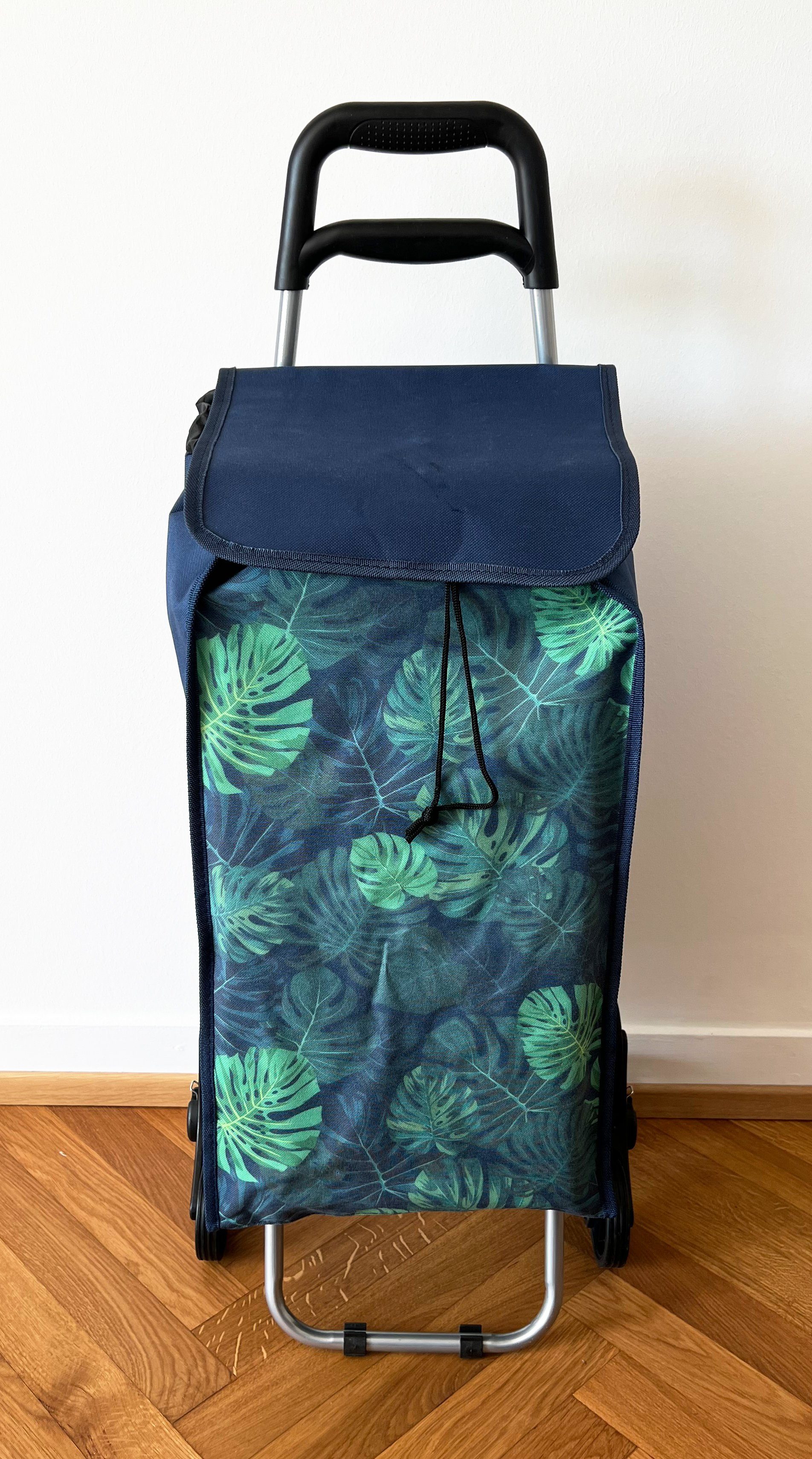 ADOB Einkaufstrolley Tropische Blätter, 50 l, geräuscharme Räder, Reissverschlussfach auf Rückseite, leicht (1,8 kg)