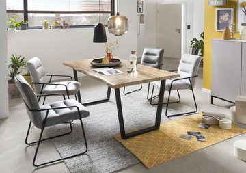 TPFLiving Esstisch ELIAS - Esszimmertisch, MDF mit Dekor Wildeiche, Gestell Metall (Hochwertiger Küchentisch mit stylischem Kufengestell, 1-St., Designertisch, natur, Gestell schwarz), Tisch Esszimmer - Maße (BxHxT): 160x75x90 cm - Plattenstärke: 4 cm