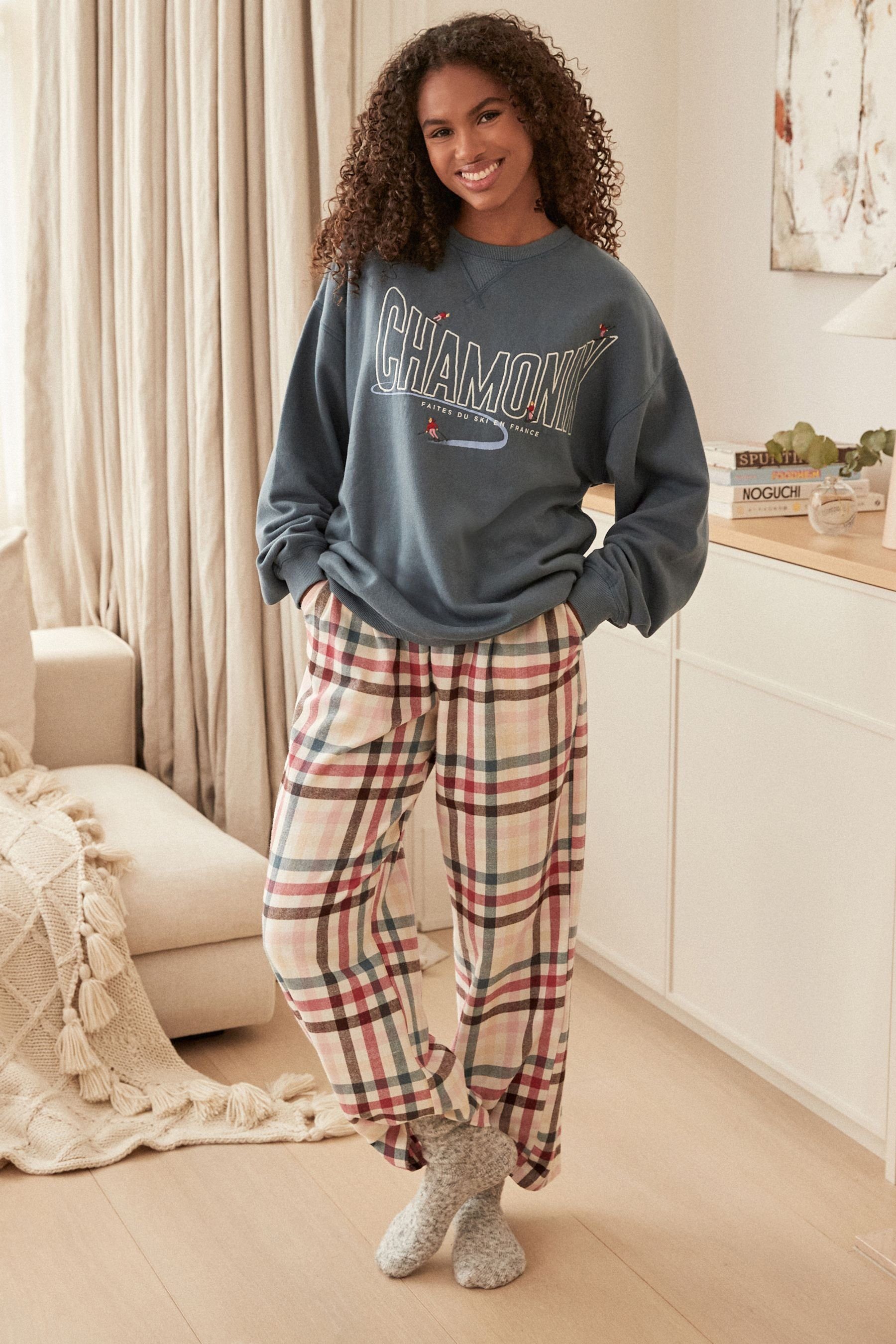 Pyjama (2 Ski Flanellhose Sweatshirt Next mit Schlafanzug Blue tlg)