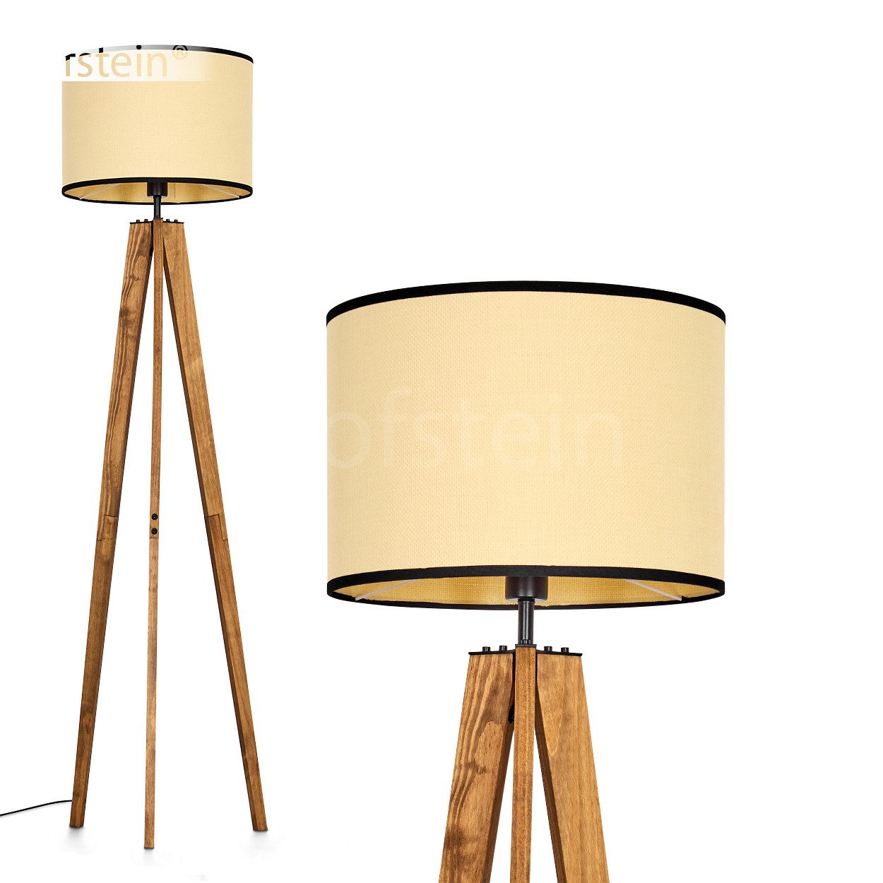 Stehlampe Stehlampe aus Holz/Metall/Papiergeflecht in Natur/Schwarz