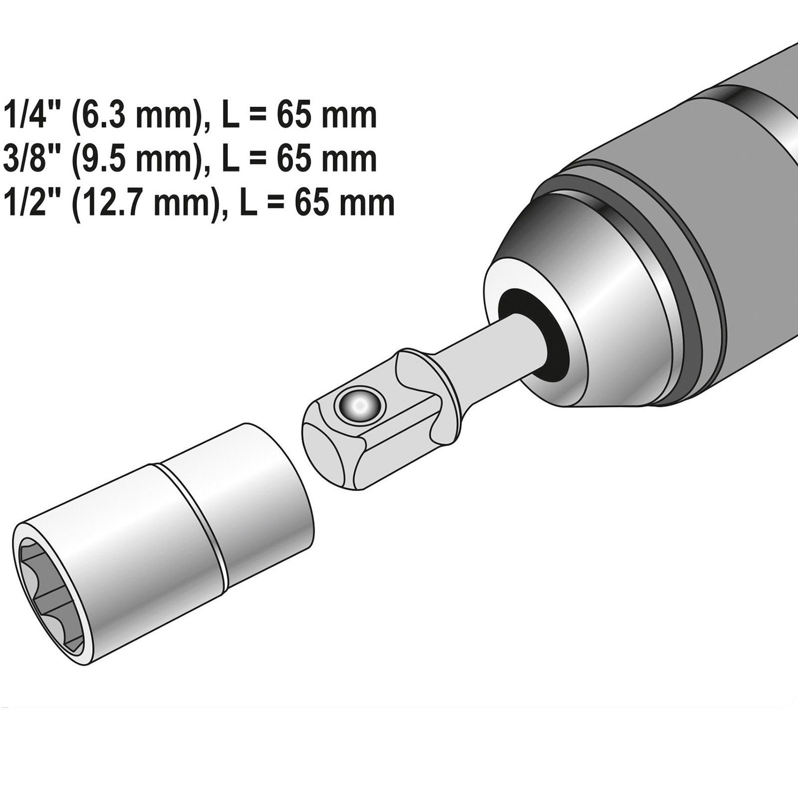 Bohrer- und Bit-Set Steckschlüssel Adapter 3 tlg. SDS- Plus Schaft 1, 2“ 1, 4“ 3, 8“ YT-04686, (3 tlg)