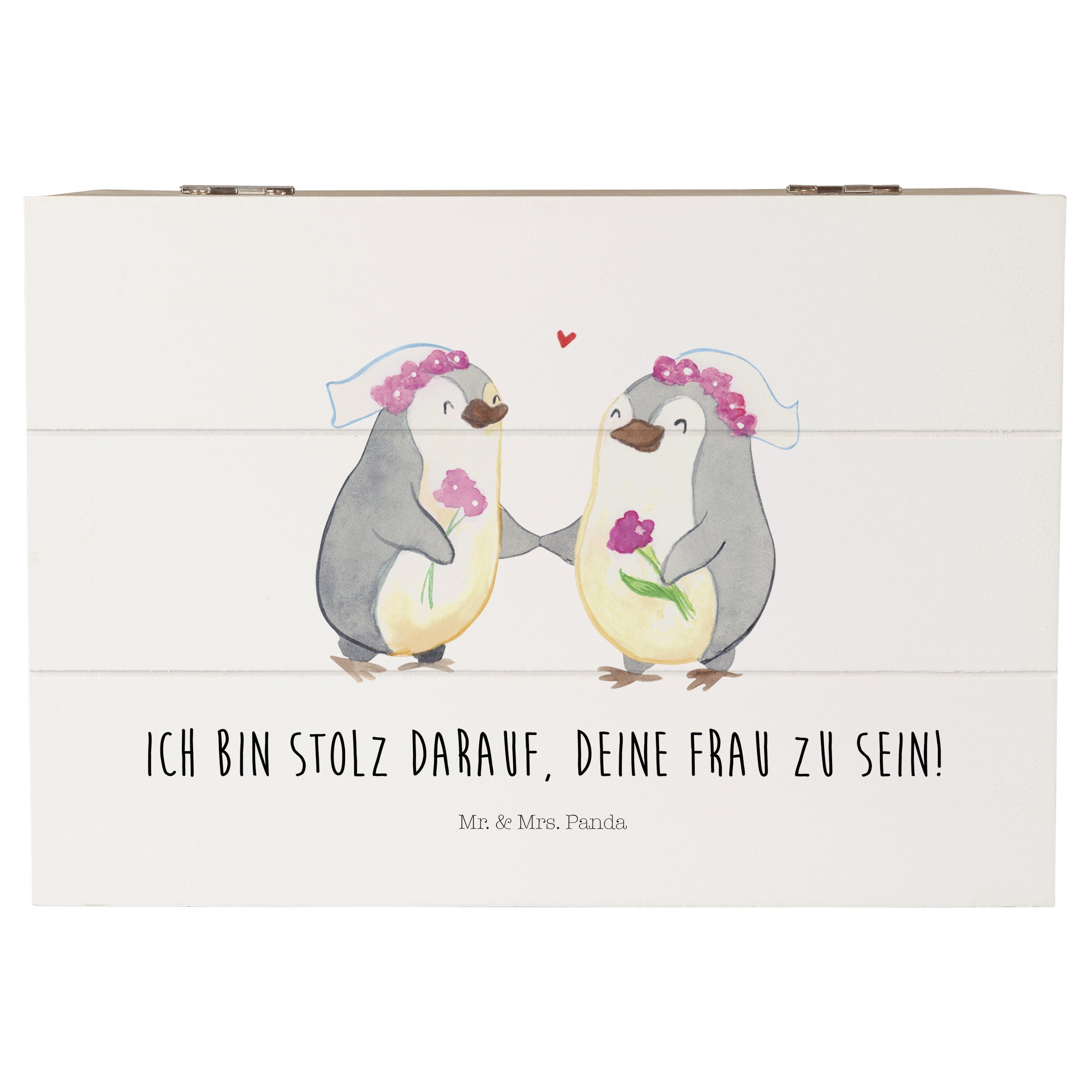 Mr. & Mrs. Panda Dekokiste Pinguin Pärchen Lesbian Pride - Weiß - Geschenk, Holzkiste, Kiste, Sc (1 St)