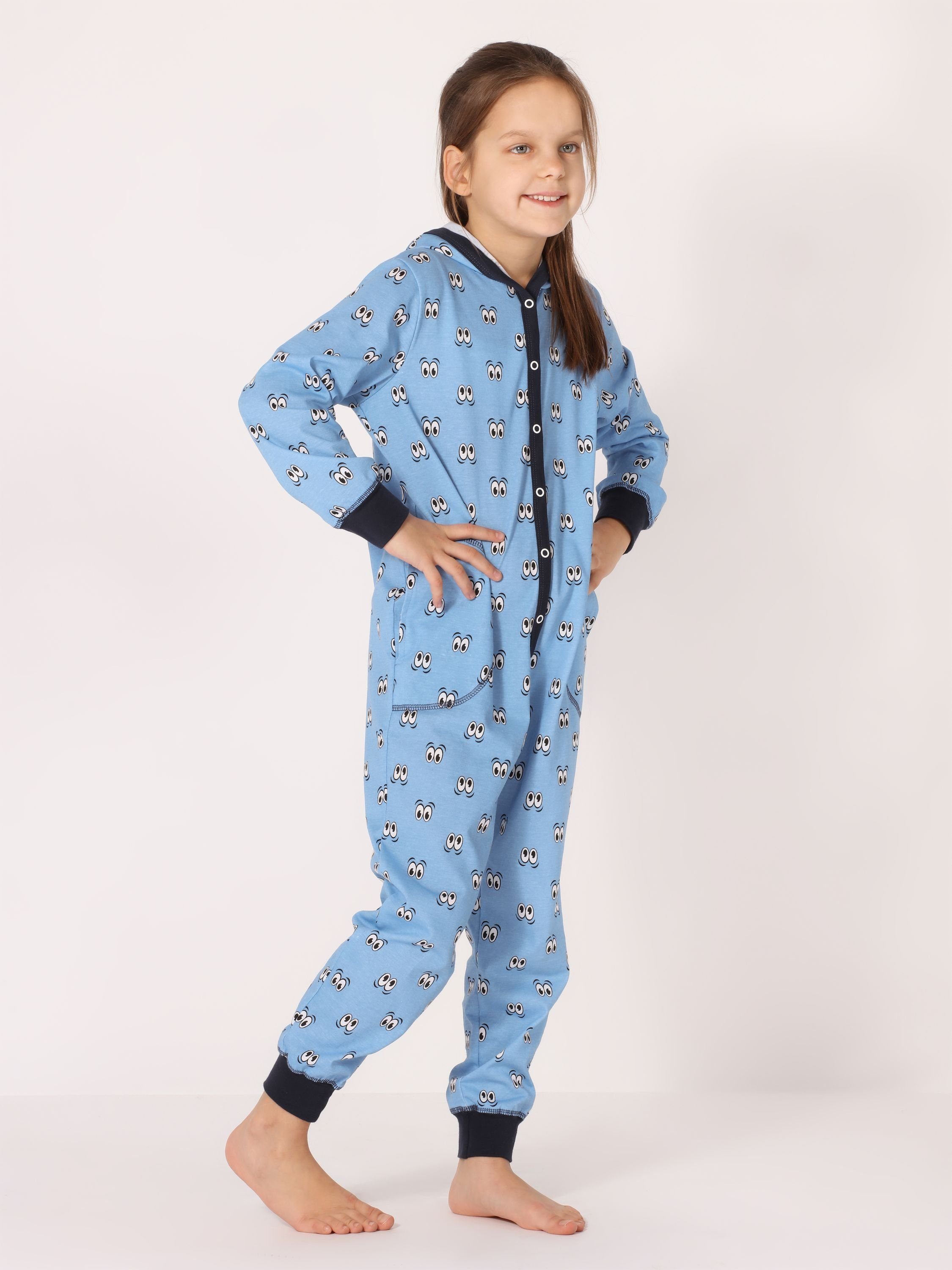 MS10-223 Style Schlafoverall Mädchen mit Kapuze Blau Schlafanzug Augen Merry