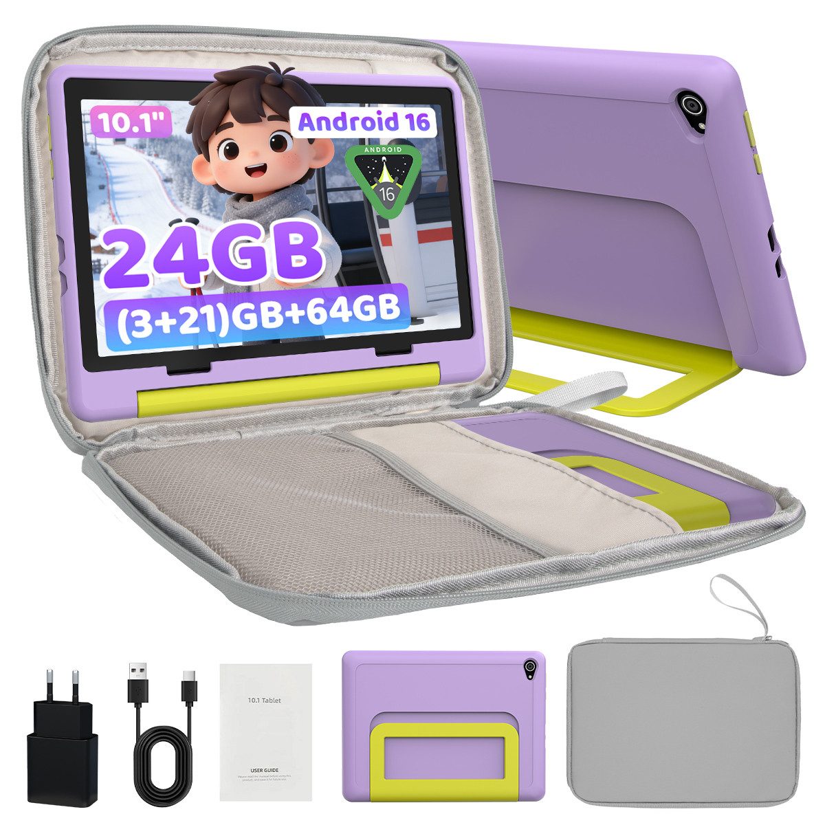 BUFO Kinder Lern-Tablet mit Elternkontrolle 10'' Android 16, 64GB Tablet (10", 64 GB, Android 16, Kids Bumper blau)