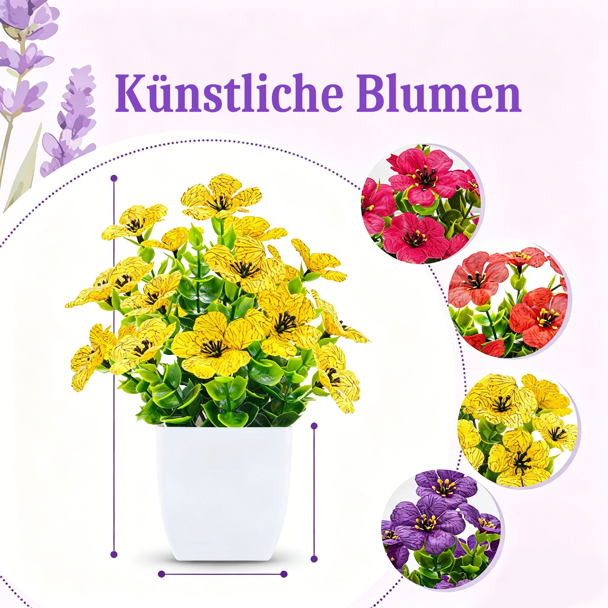Kunstpflanze 4er-Set künstliche Topfpflanzen, künstliche Veilchen im Topf, Agger, für Frühlingsdekoration im Wohnbereich – Bild 2 von 5