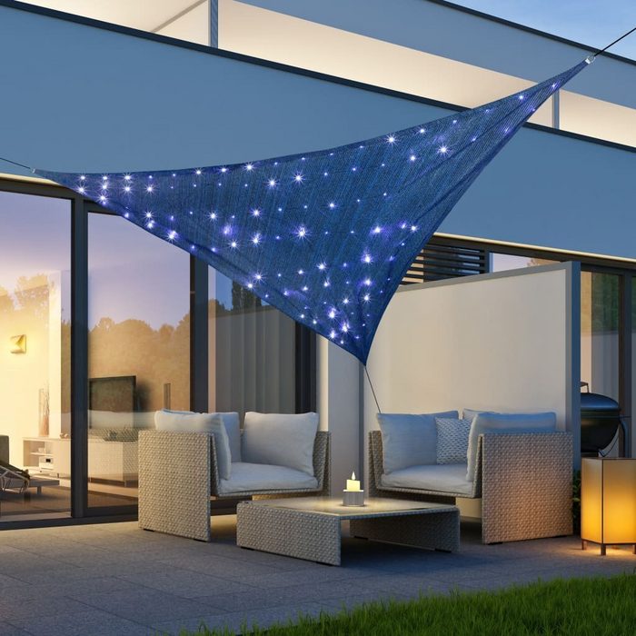 HI Balkonsichtschutz Sonnensegel mit 100 LED Blau 3x3x3 m