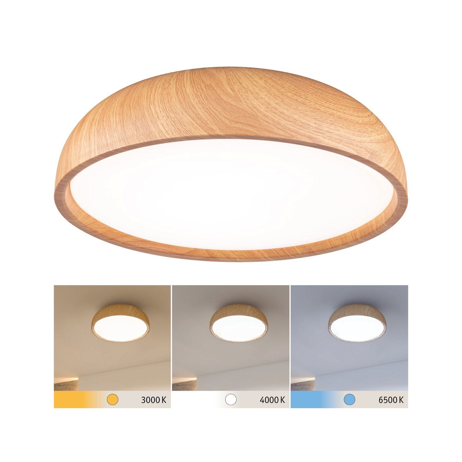 Holz Paulmann 24W Tageslichtweiß, LED fest hell Selection Oka integriert, Bathroom LED IP44 230V Deckenleuchte WhiteSwitch Kunststoff,