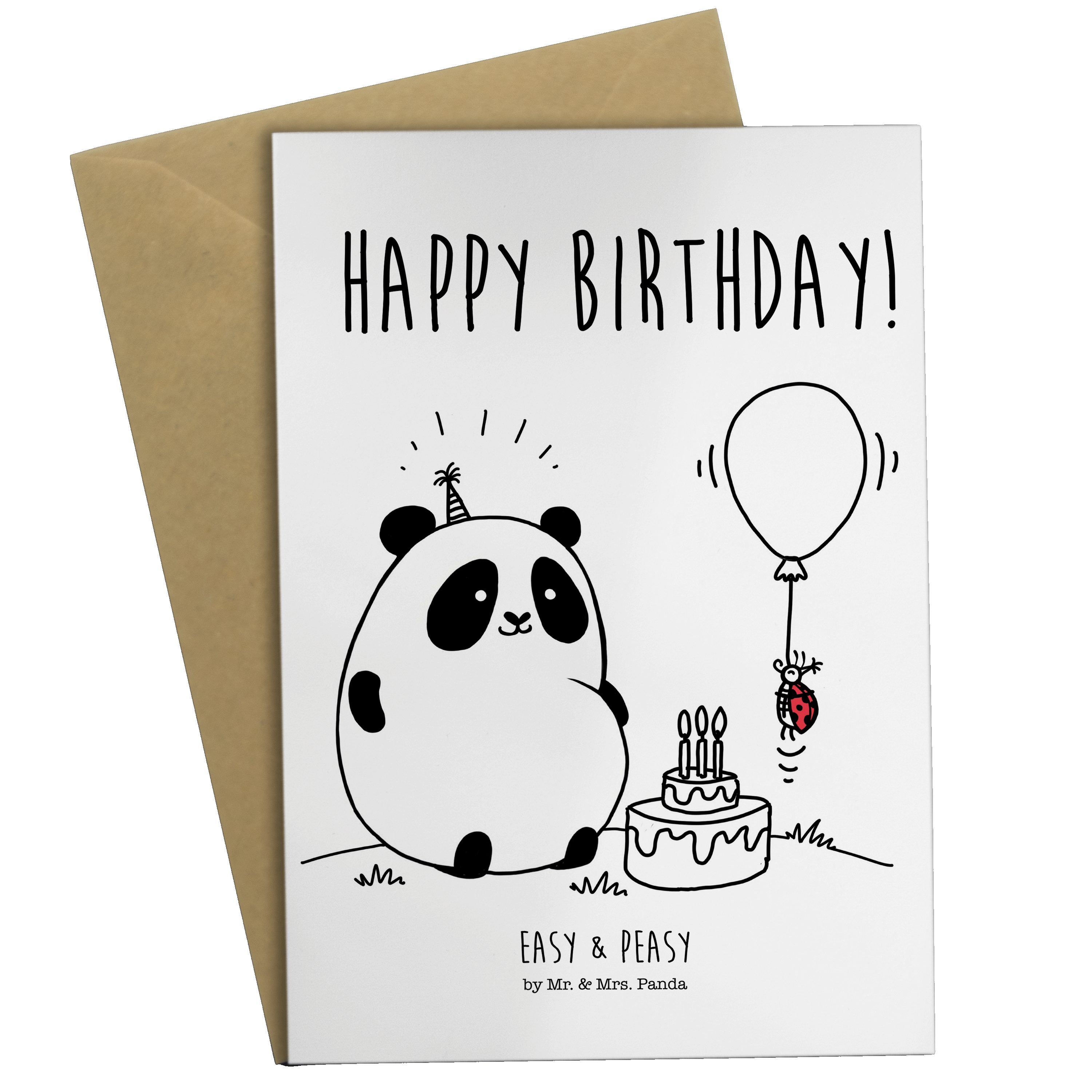 Mr. & Mrs. Panda Grußkarte Easy & Peasy Happy Birthday - Weiß - Geschenk, Klappkarte, Einladungs