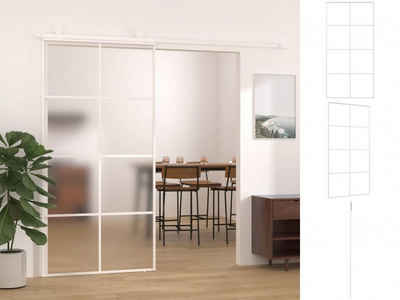 vidaXL Zimmertür Schiebetür ESG Glas und Aluminium mattiert 102,5x205 cm Weiß