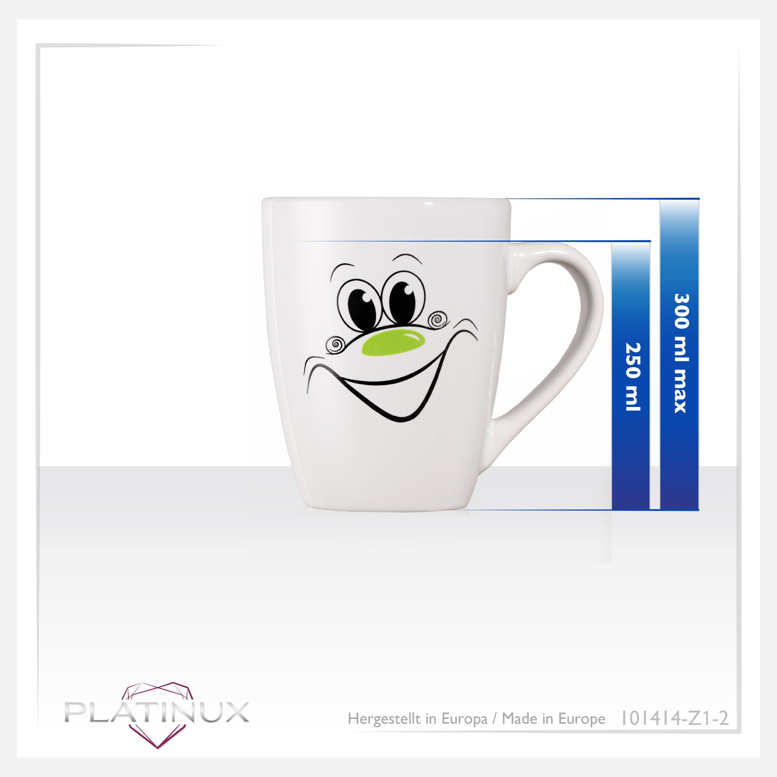 PLATINUX Tasse Kaffeetasse lustigem Karneval (max. Kaffeebecher mit Grün, Keramik, 250ml Teebecher lachendem 300ml) Teetasse Motiv