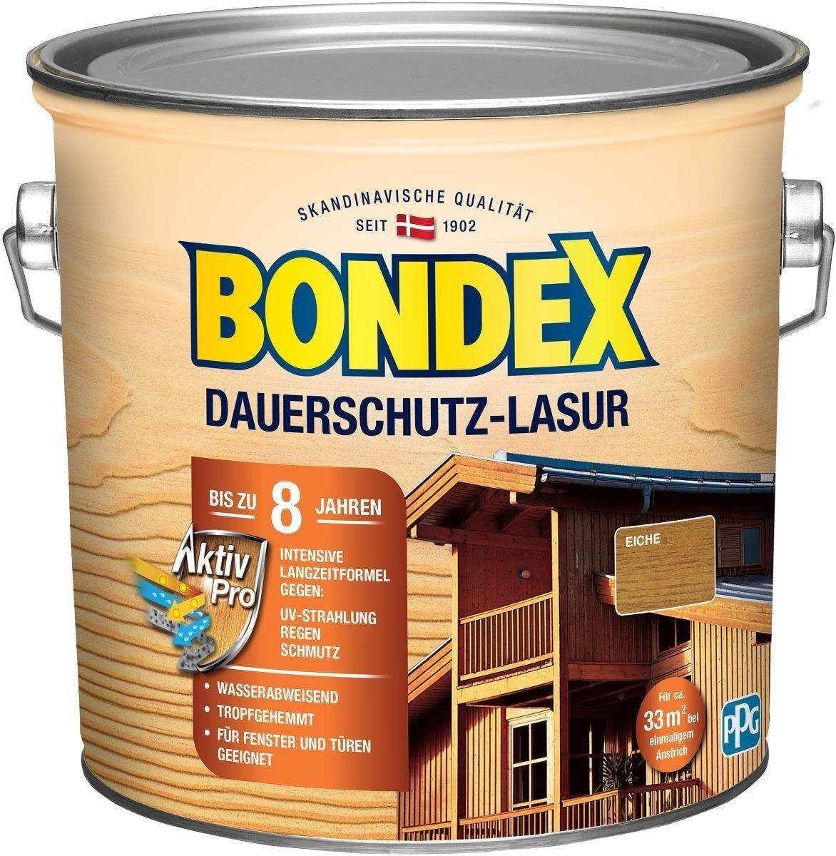 Bondex Holzschutzlasur BONDEX Dauerschutz-Lasur Außen, Holzfarbe, wetterschutz, 2,5 l, Eiche