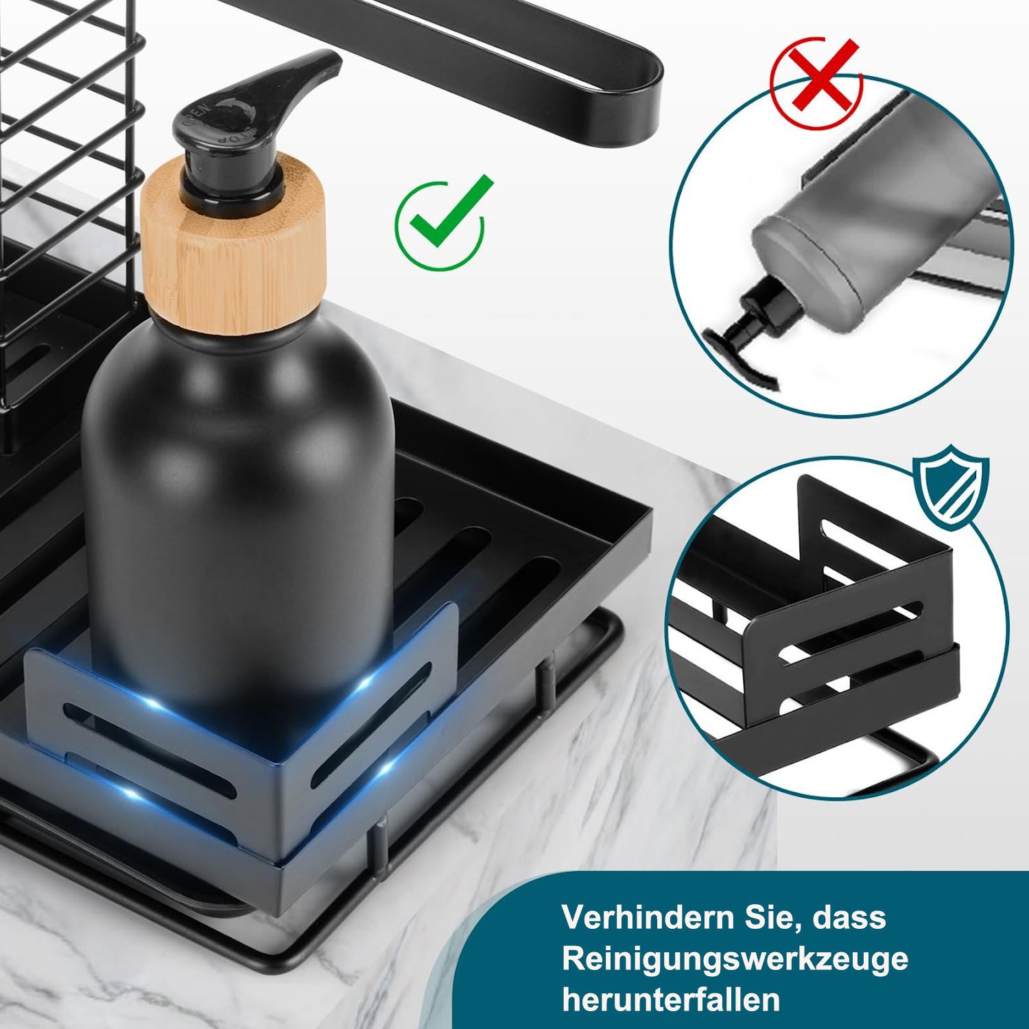 SURFOU Küchenorganizer-Set Spülbecken Organizer Spüle Organizer Spüllappenhalter Schwammhalter, (Hochwertiger Kohlenstoffstahl Schwammhalter/Spüllappenhalter mi – Bild 5 von 5