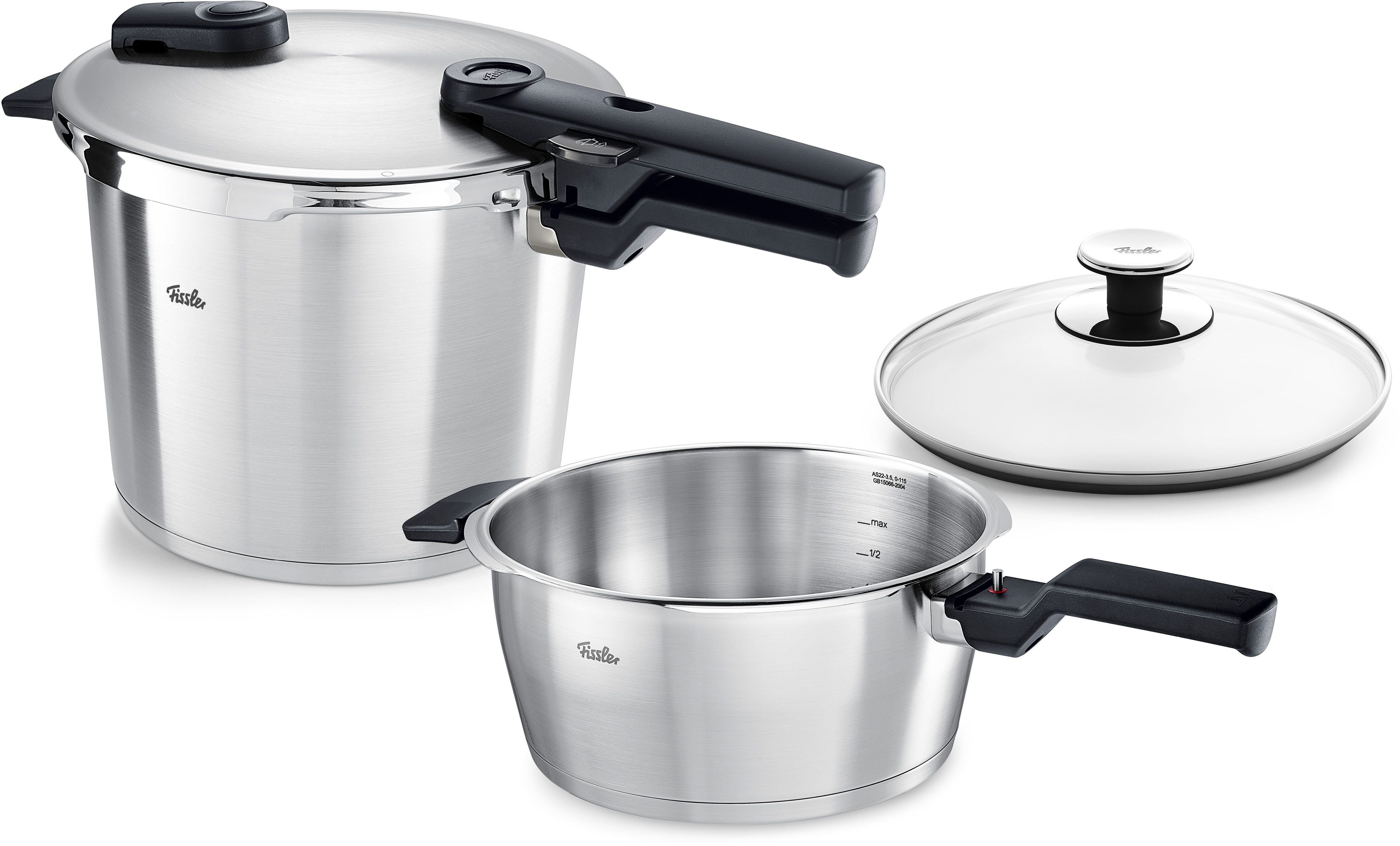 Fissler Schnellkochtopf Vitaquick® Premium, Edelstahl 18/10 (Set, 2-tlg., Schnellkochtopf 3,5 l + 6,0 l + Zusatzdeckel), Premium Qualität – Made in Germany