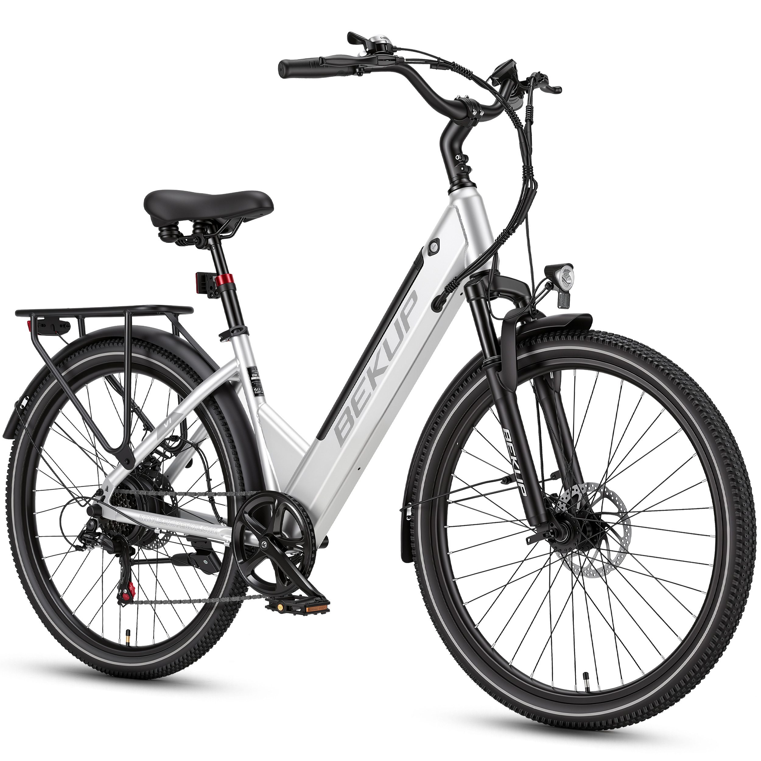 BEKUP E-Bike Cityrad V1 26 Zoll Cityrad Herren u. Damen, 522 Wh Akku, 45 Nm, Tiefeinsteiger, 7 Gang Shimano Shimano Tourney TZ Schaltwerk, Kettenschaltung, Heckmotor, 522 Wh, (Komplettset, E-Bike inklusive Akku und Ladegerät), Entspannt pendeln – bis 120 km, Federgabel und Komfortsattel
