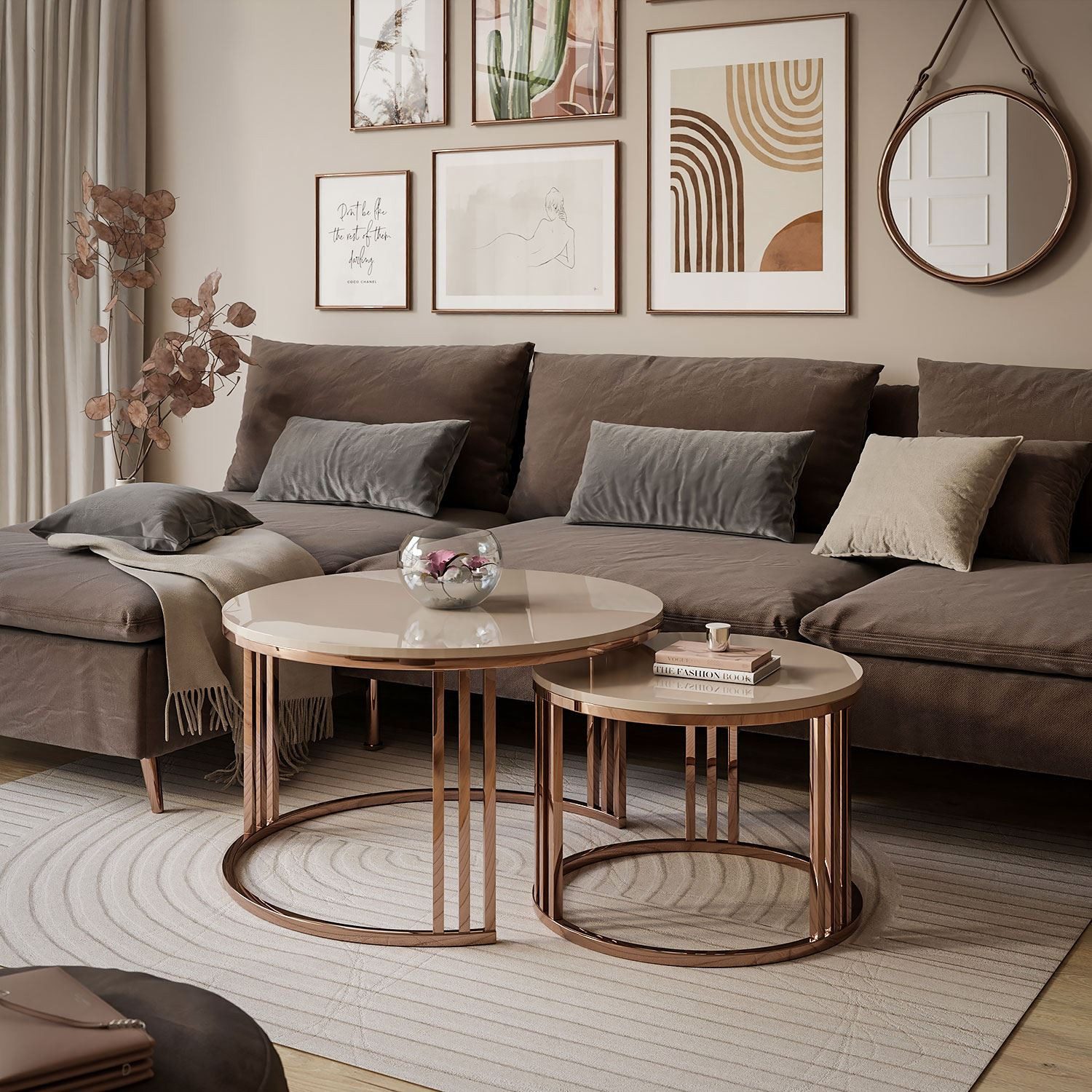 Lookway Couchtisch LORI 2in1 Couchtisch-Set in Hochglanz mit Kupfergestell günstig online kaufen