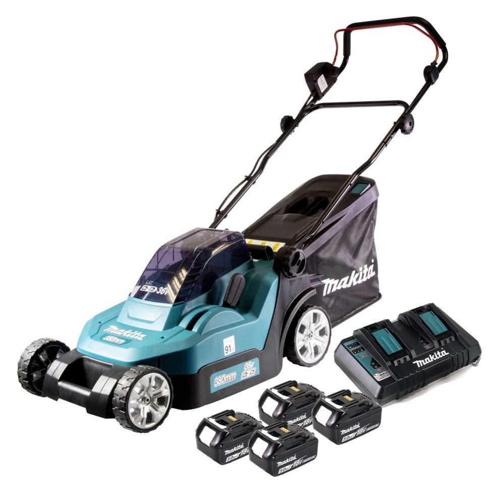 Thumbnail - Makita Akkurasenmäher DLM 382 PT4 Akku Rasenmäher 36 V (2x 18 V) 38 cm 40 l + 4x Akku 5,0