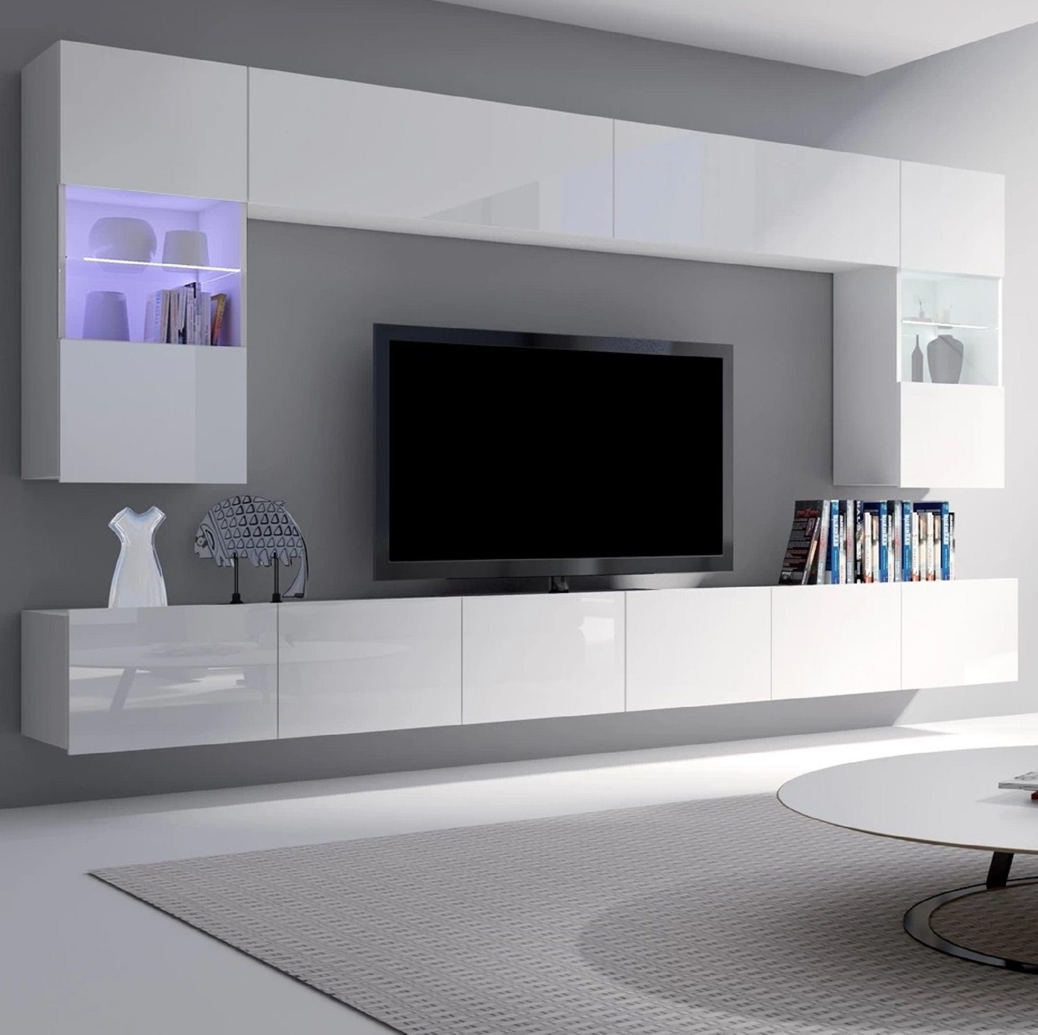 Furnix TV-Wand PUNE 1 Mediawand Möbelwand Wohnwand 6-teilig Farbauswahl, geräumig, 300 cm breit, ohne LED