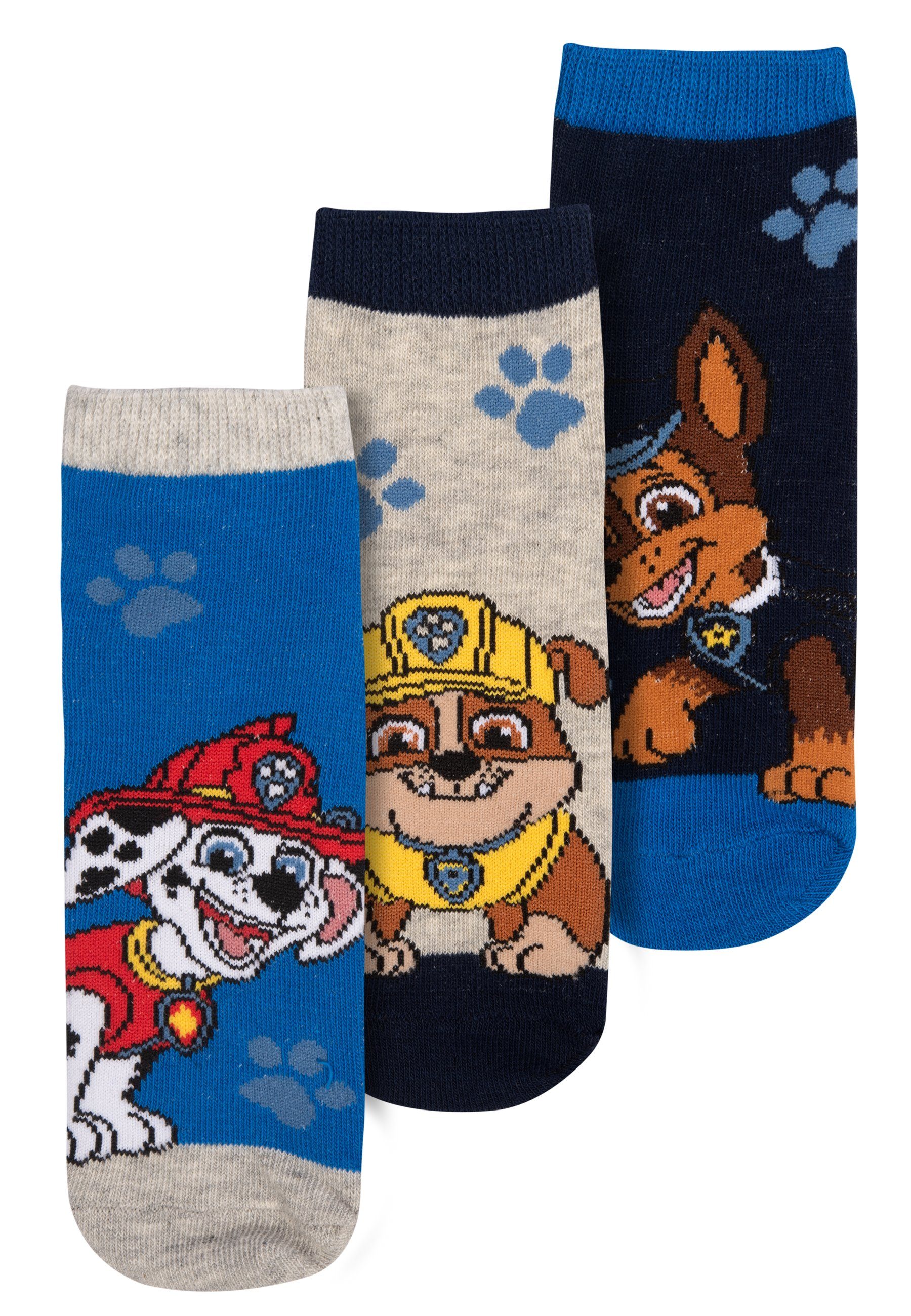 - Pack) Söckchen Socken Labels® (3er Socken Paw United Jungen Sneaker Patrol Blau/Grau