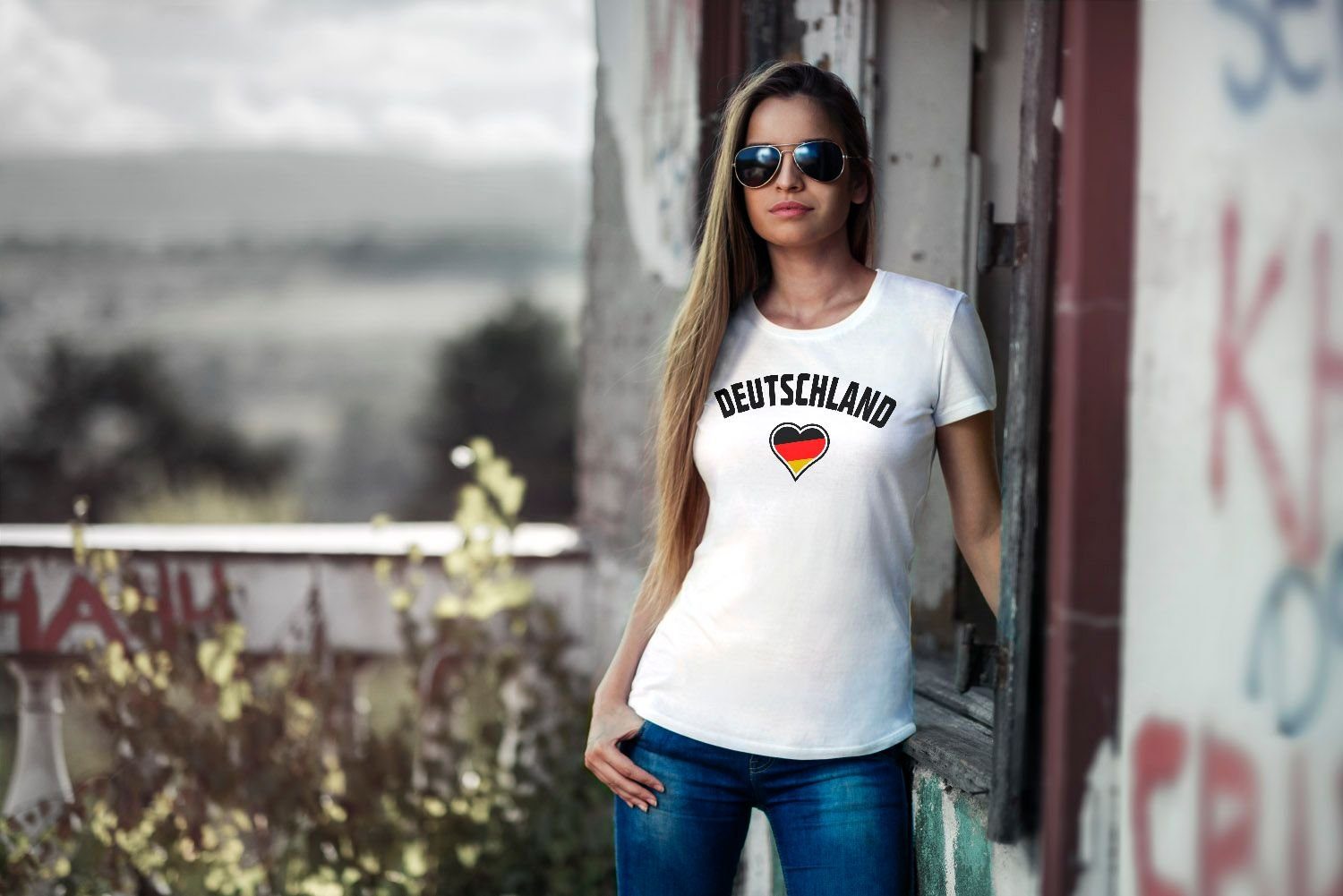 Neverless® Print mit Damen MoonWorks WM Print-Shirt WM Fußball Herz 2018 T-Shirt Deutschland