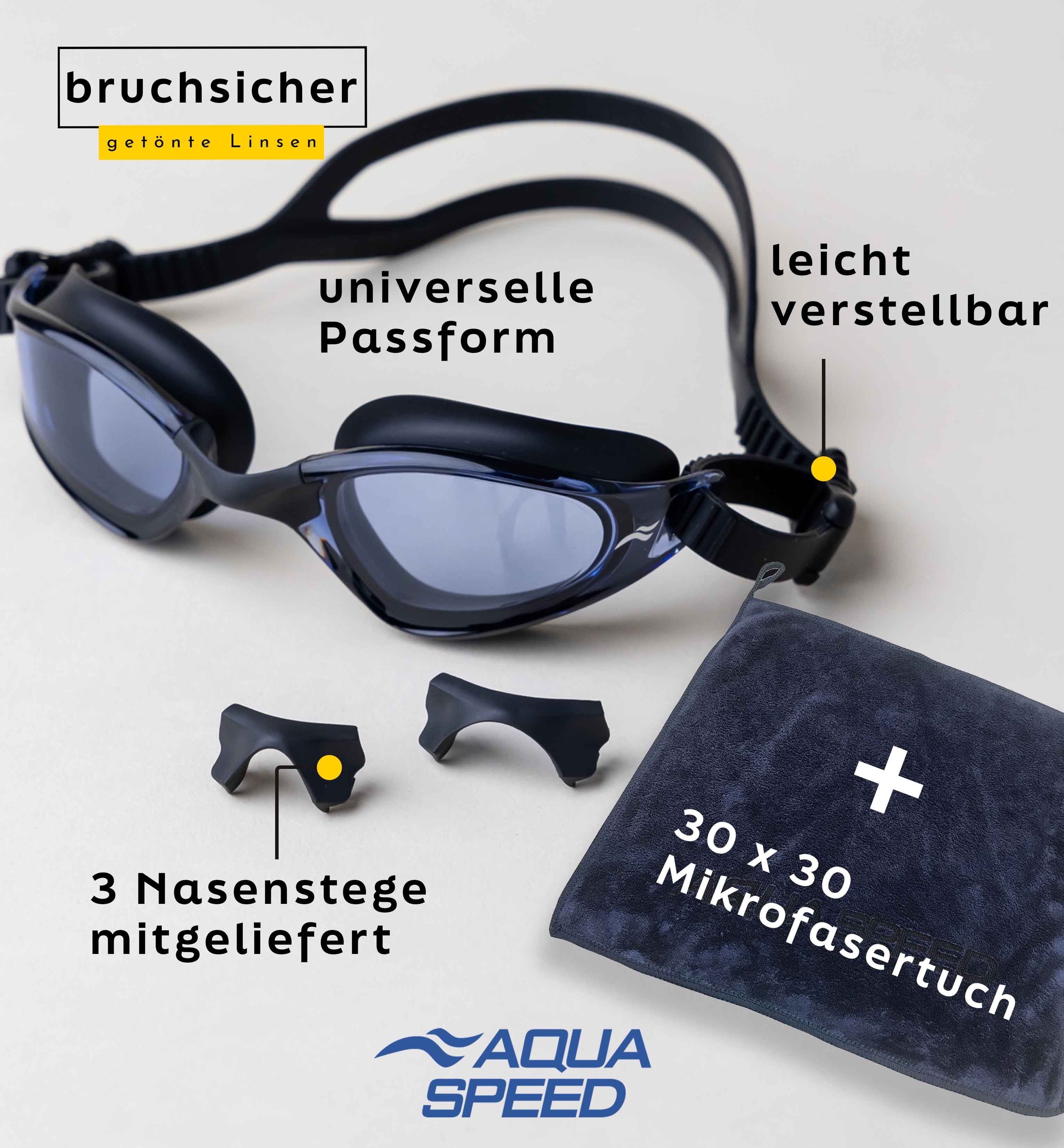 Aqua Speed Schwimmbrille Zen Aqua-Brille verspiegelt schwarz – UV-Schutz & Top-Sitz, (Für Sportler, die Wert auf schnelle Anpassung & festen Halt legen), Silikon-Gurt mit Rasterverstellung – flexibel & langlebig