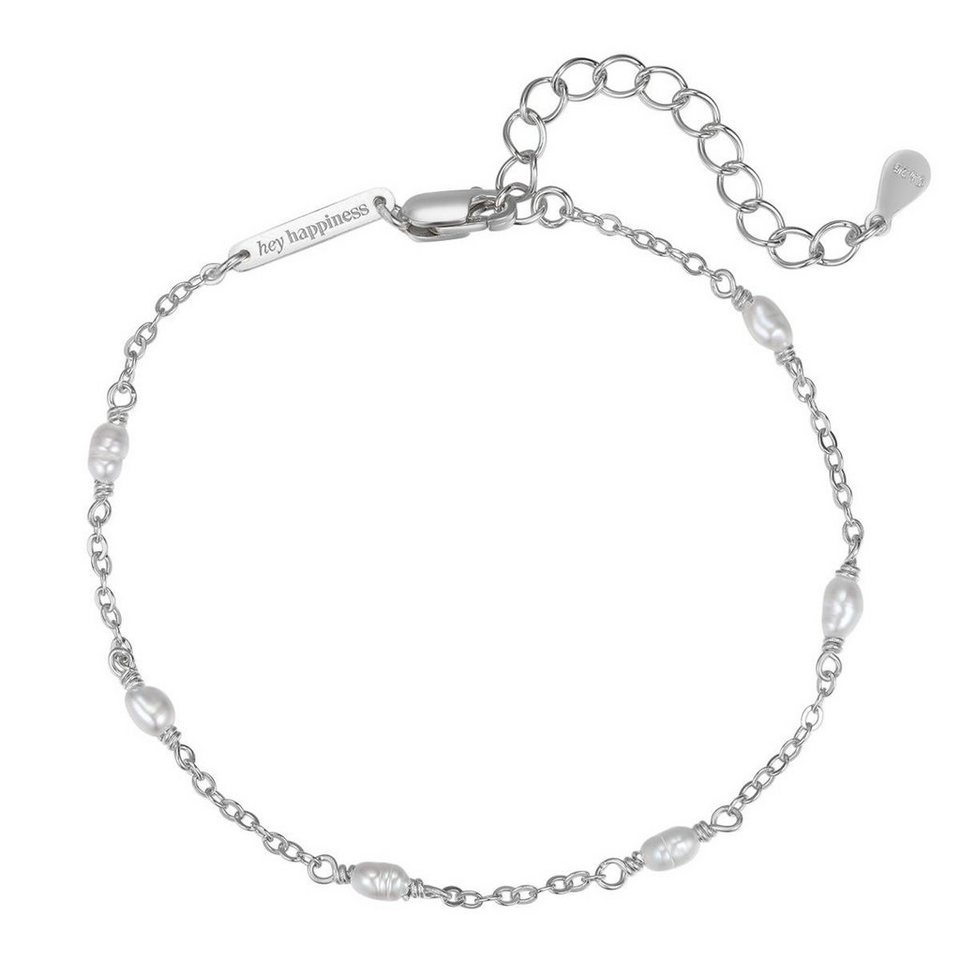 Hey Happiness Perlenarmband Süßwasserperlen 18K Vergoldet, Armkette 15.5-20  cm, Armband 925 Silber Damen Perlen weiß, Brautschmuck