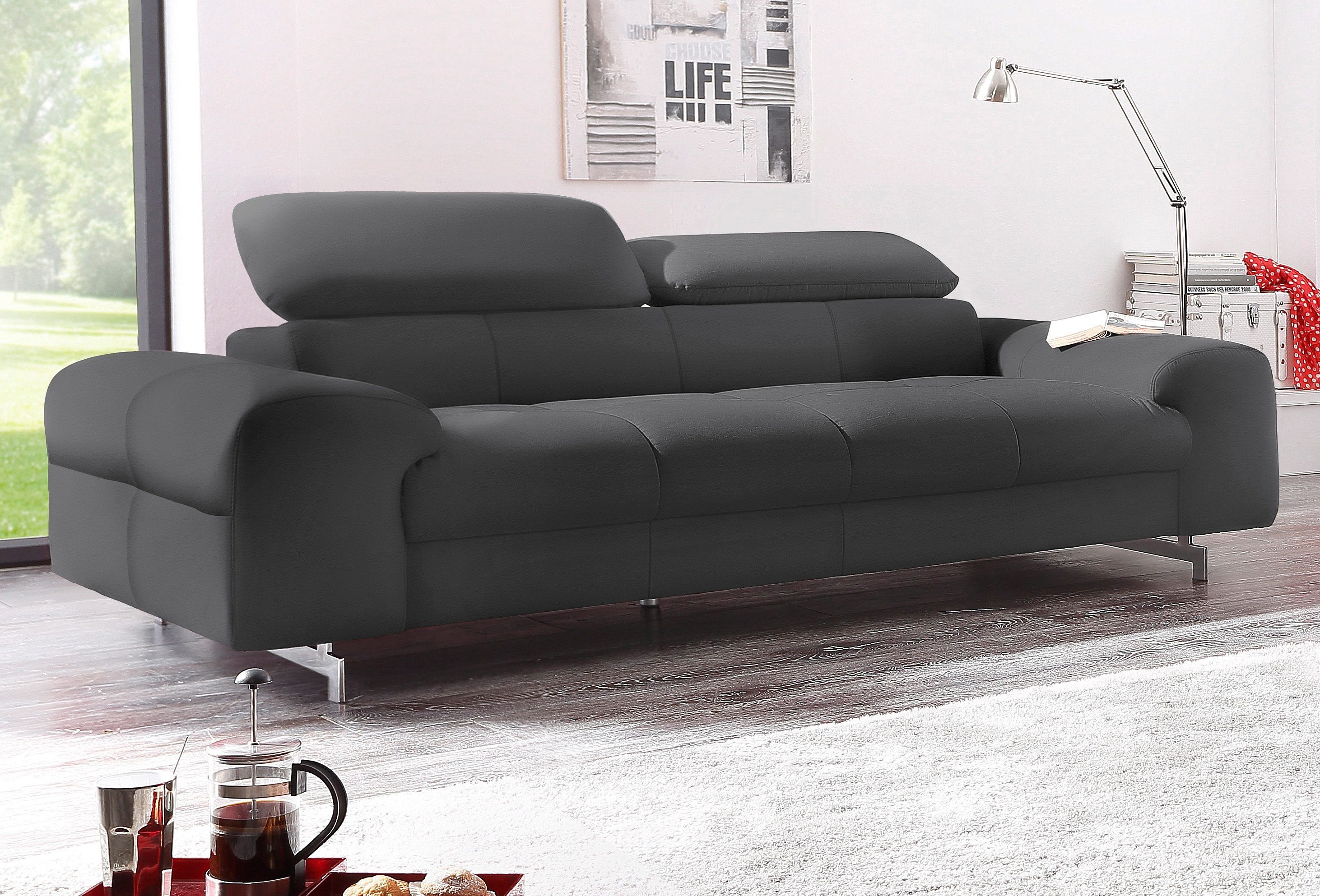 COTTA 3-Sitzer "Chef", Big-Sofa mit Kopfteilverstellung, edle Metallkufen günstig online kaufen