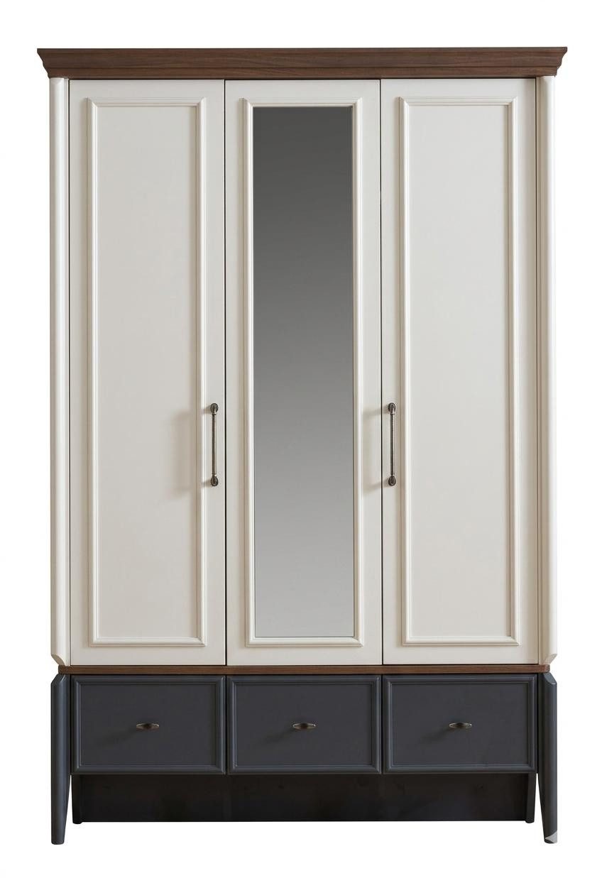 JVmoebel Kleiderschrank Beige-grauer 3-türiger Kleiderschrank mit Spiegel für Jugendzimmer