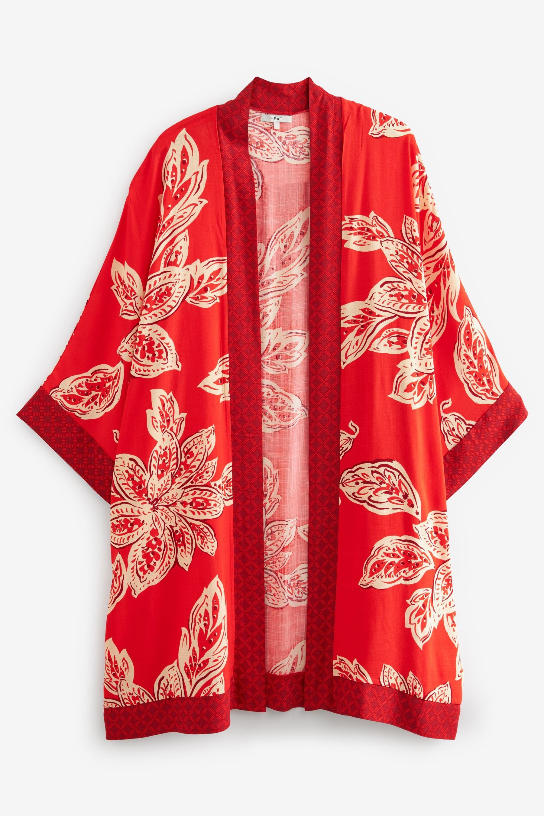 Next Blusenkimono Langer Kimono mit Laub-Print (1-tlg)