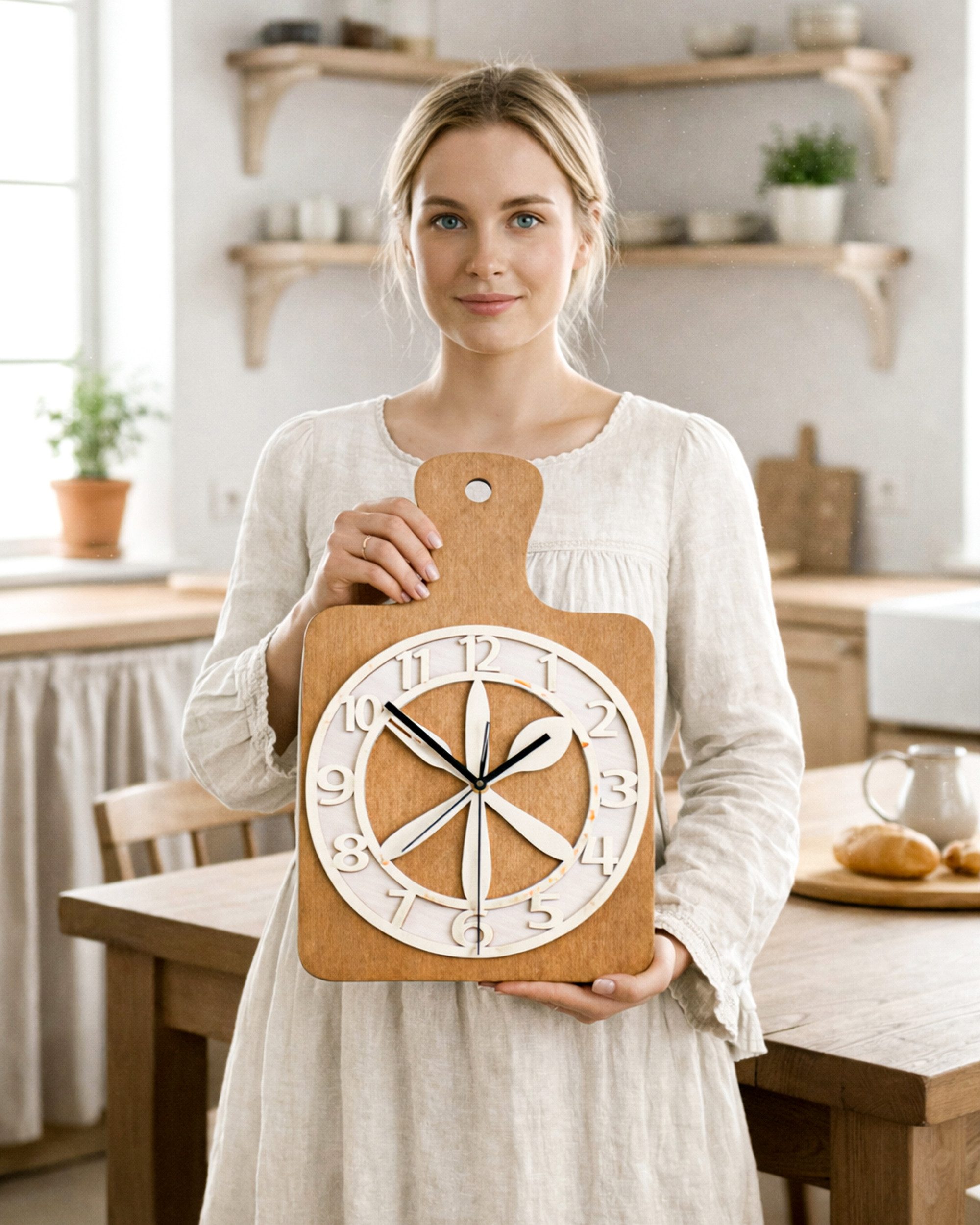 ORNAMENTI Wanduhr Küchenuhr handgefertigte, Schneidebrett, Hingucker Wanddeko, Holz (lautlos, ohne Tickgeräusche für Küche, lesbare Ziffern)