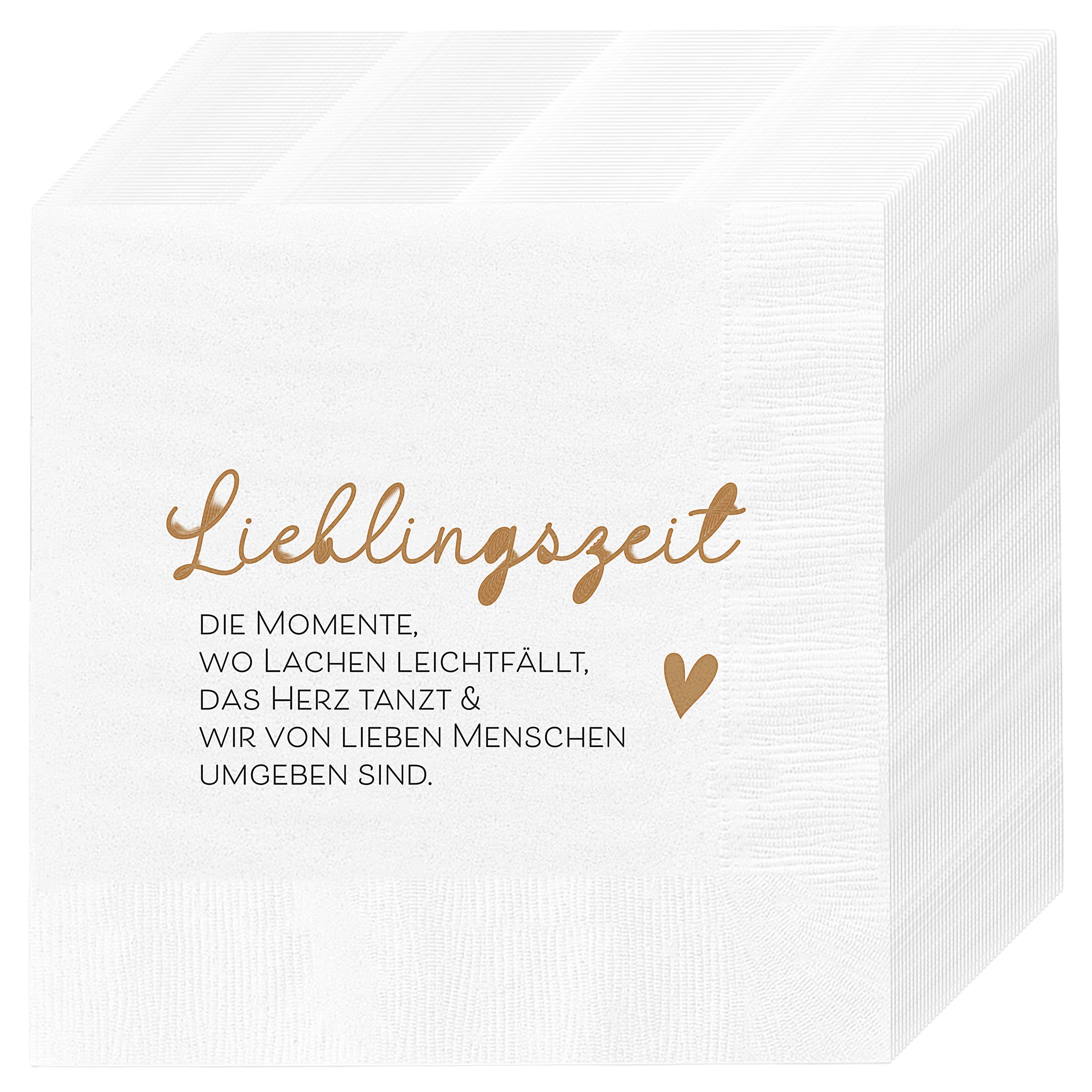 CEPEWA Papierserviette Servietten 'Lieblingszeit' 80er Set 33x33cm 3-lagig weiß schwarz gold