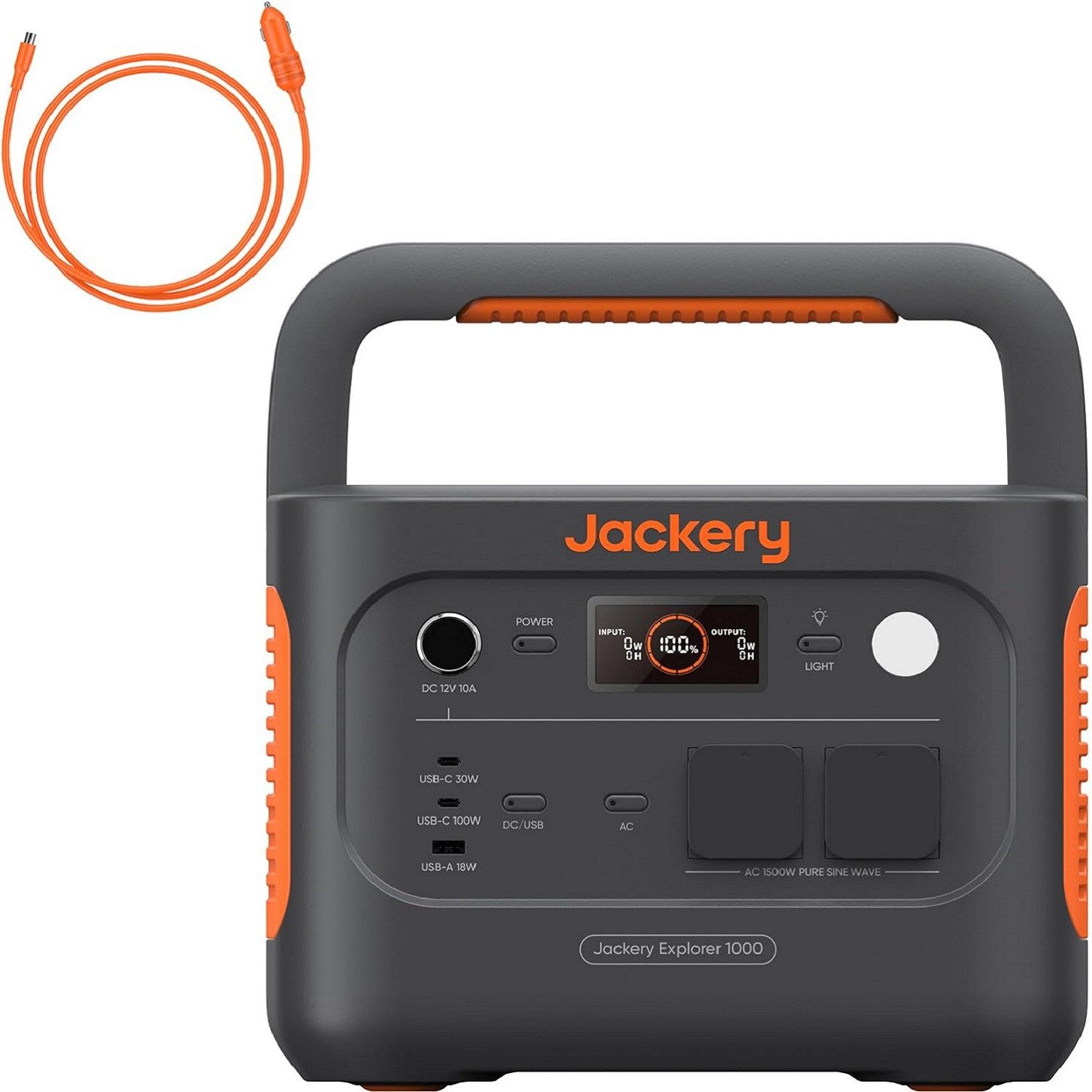 Jackery Stromgenerator Explorer 1000 v2 Tragbare Powerstation mit Ladekabel 1070Wh LiFePO4, 3 in kW, mit DC8020 Kfz-Ladekabel, 1500W AC 1 Std. Schnellladung für Camping RV