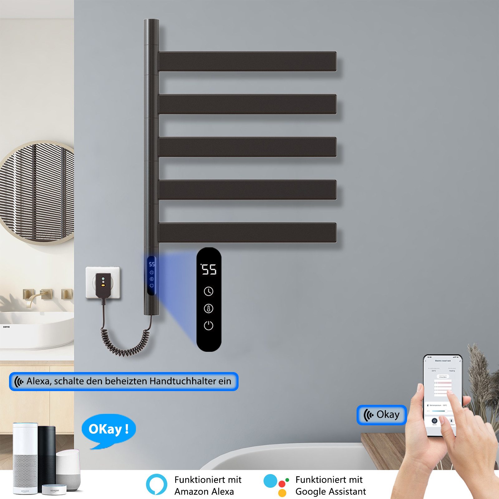 Oihpaw Elektrischer Badheizkörper WiFi Smart Thermostat günstig online kaufen