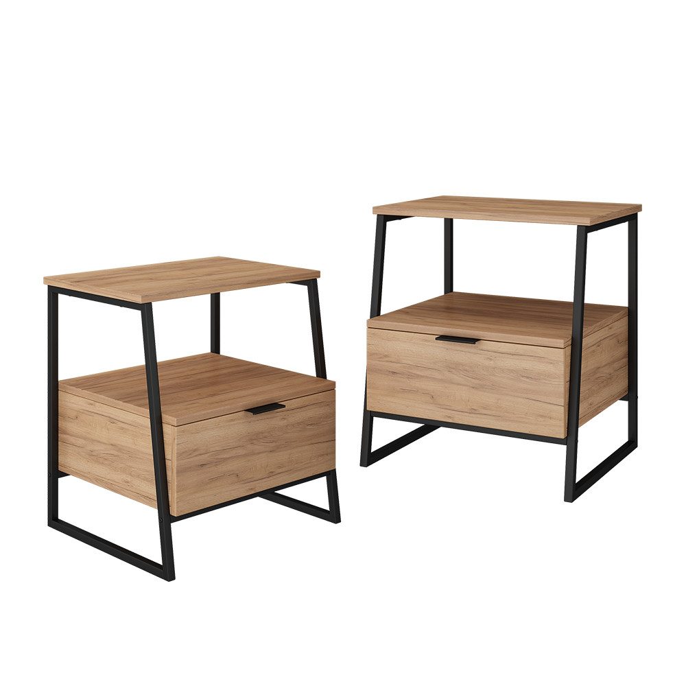 Vicco Nachtschrank Lunor, Goldkraft Eiche/Schwarz, 2er günstig online kaufen