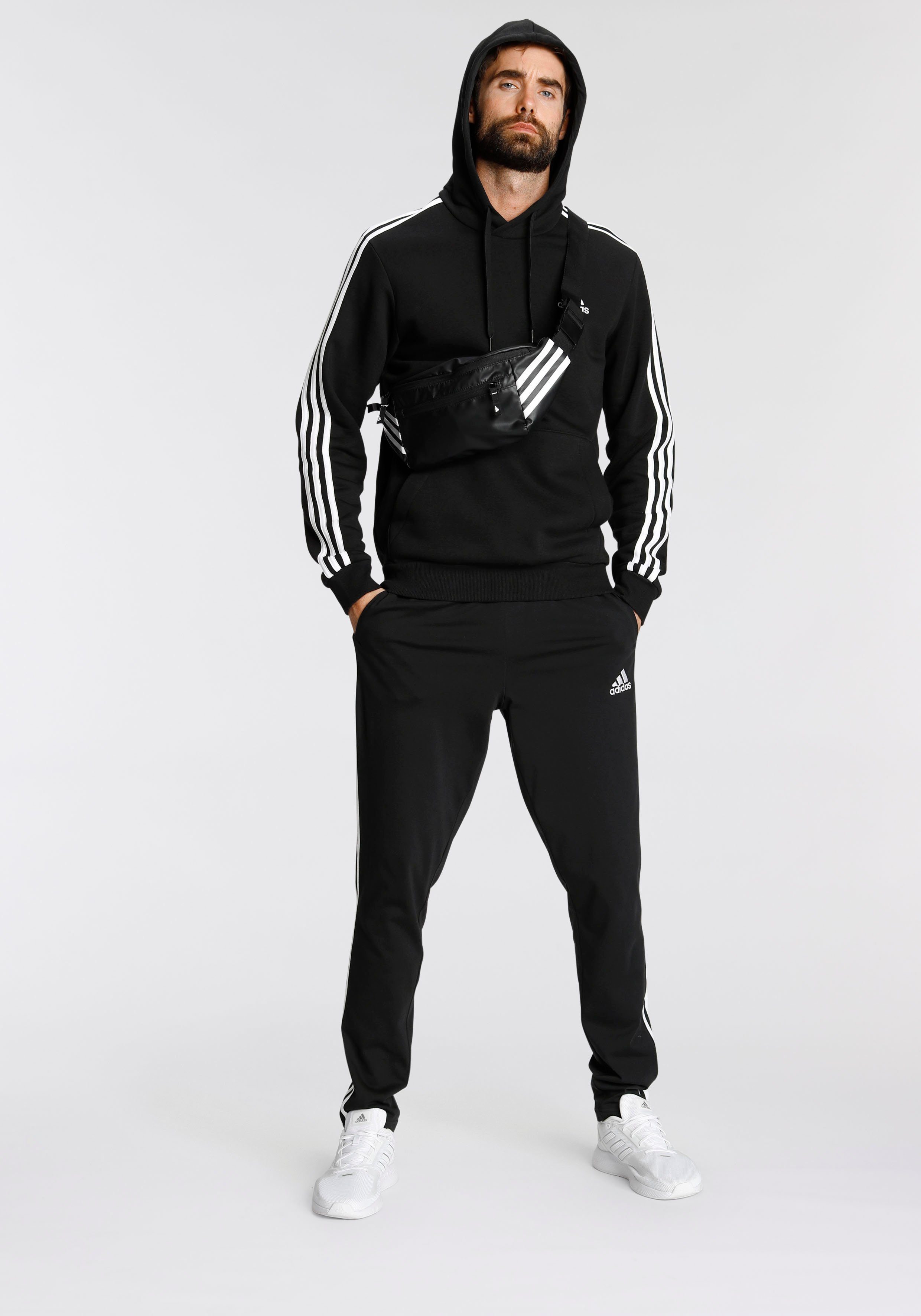 White ESSENTIALS HOODIE / adidas FLEECE Black Sportswear Sweatshirt 3STREIFEN