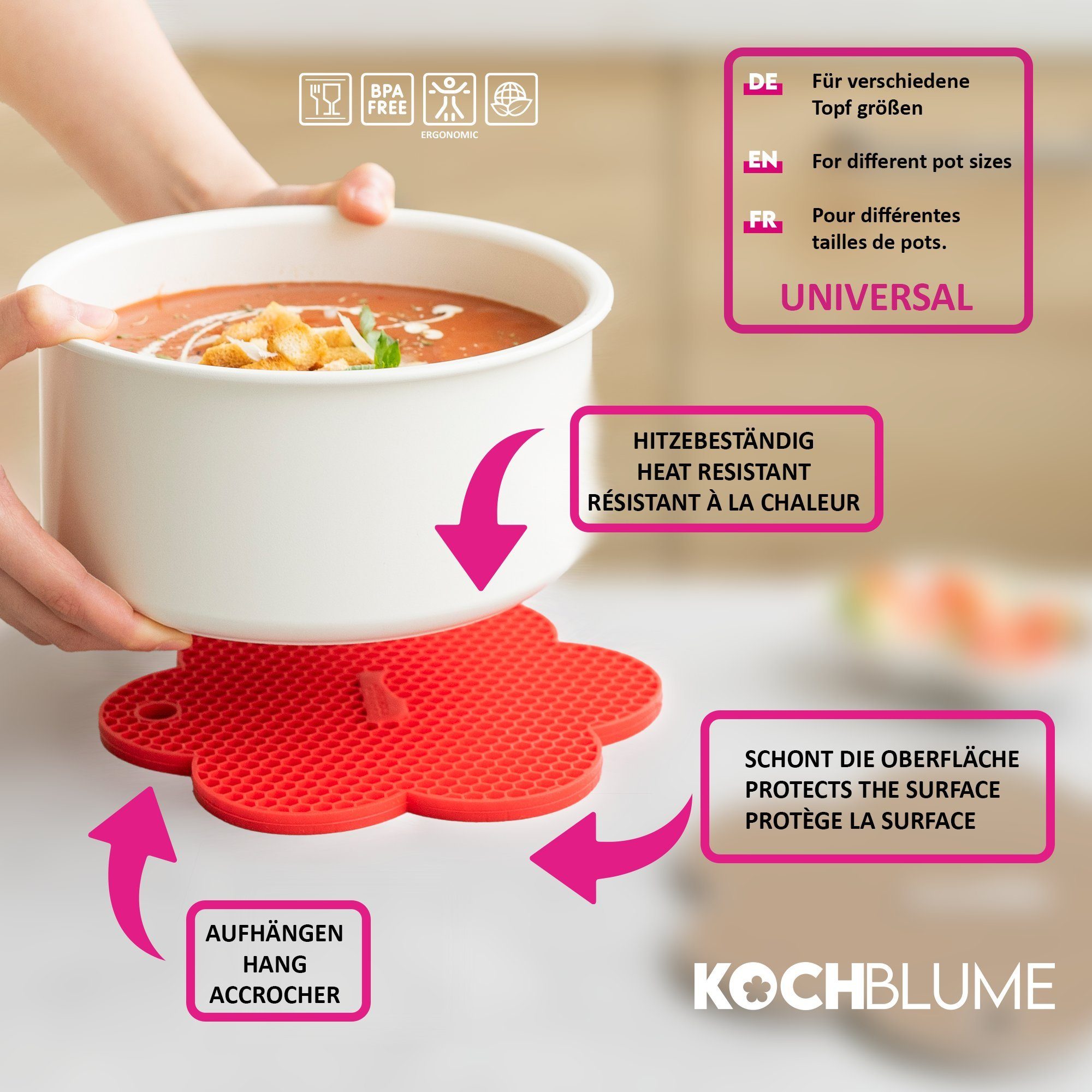 Kochblume Topflappen Waben-Untersetzer Blume Limette