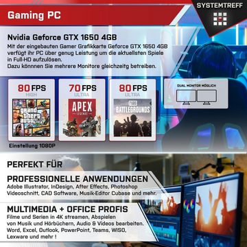 SYSTEMTREFF Basic Gaming-PC (AMD Ryzen 3 4100, GeForce GTX 1650, 16 GB RAM, 512 GB SSD, Luftkühlung, Windows 11, WLAN)