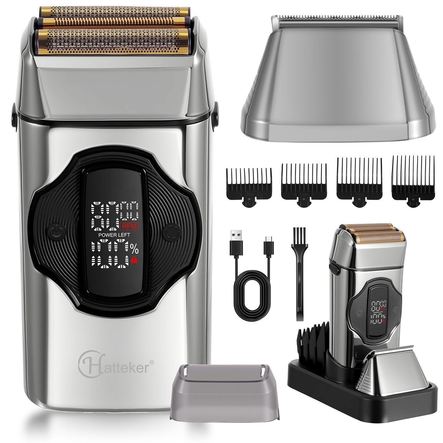 HATTEKER Elektrorasierer HT-938, Aufsätze: 1, Barttrimmer, Folienrasierer 2IN1, mit Ladestation Wet&Dry
