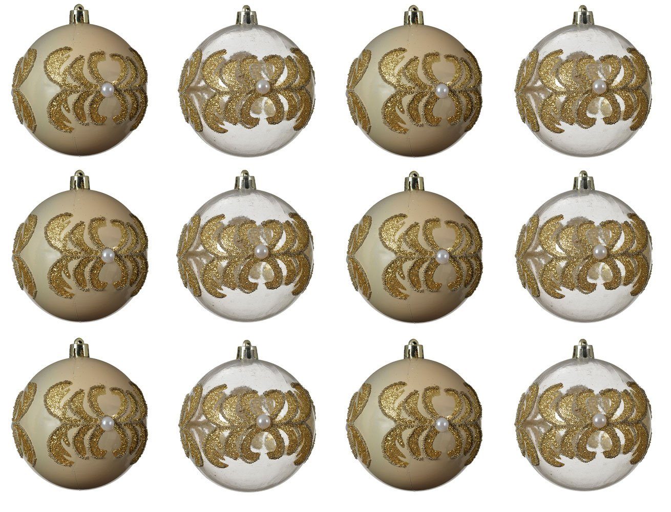 Decoris season decorations Christbaumschmuck, Weihnachtskugeln Kunststoff mit Muster 8cm perle / klar 12er Set