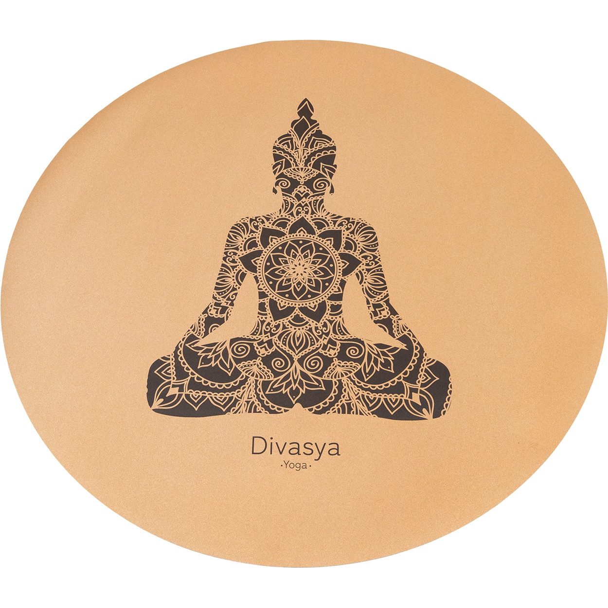DIVASYA Yogamatte Meditationsmatte aus Kork & Naturkautschuk (110 cm Durchmesser), spirituelles Design, definierter Meditationsplatz