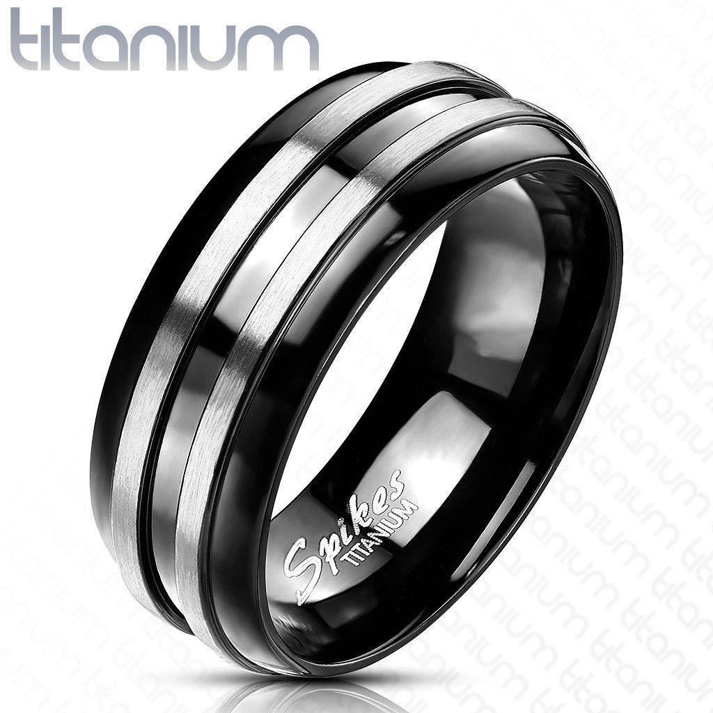 BUNGSA Fingerring 67 (21.3) Titan-Ring schwarz mit zwei silbernen Streifen Unisex (Ring, 1-tlg), Damen Herren