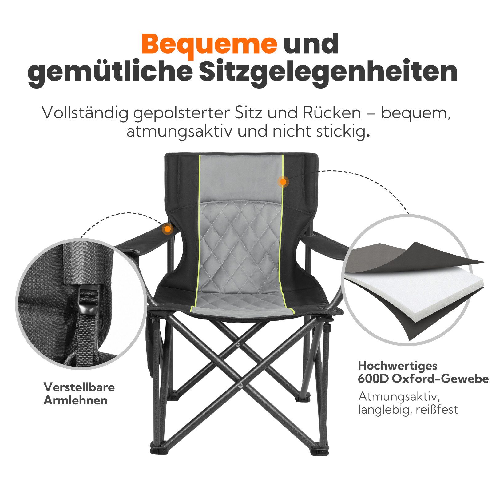 HOMECALL Campingstuhl Übergroßer Klappstuhl mit hoher Rückenlehne, XXL Faltstuhl Gepolstert (Bis 360KG Belastbar, 1 St), Robust und Zuverlässig klappstuhl für O – Bild 4 von 5