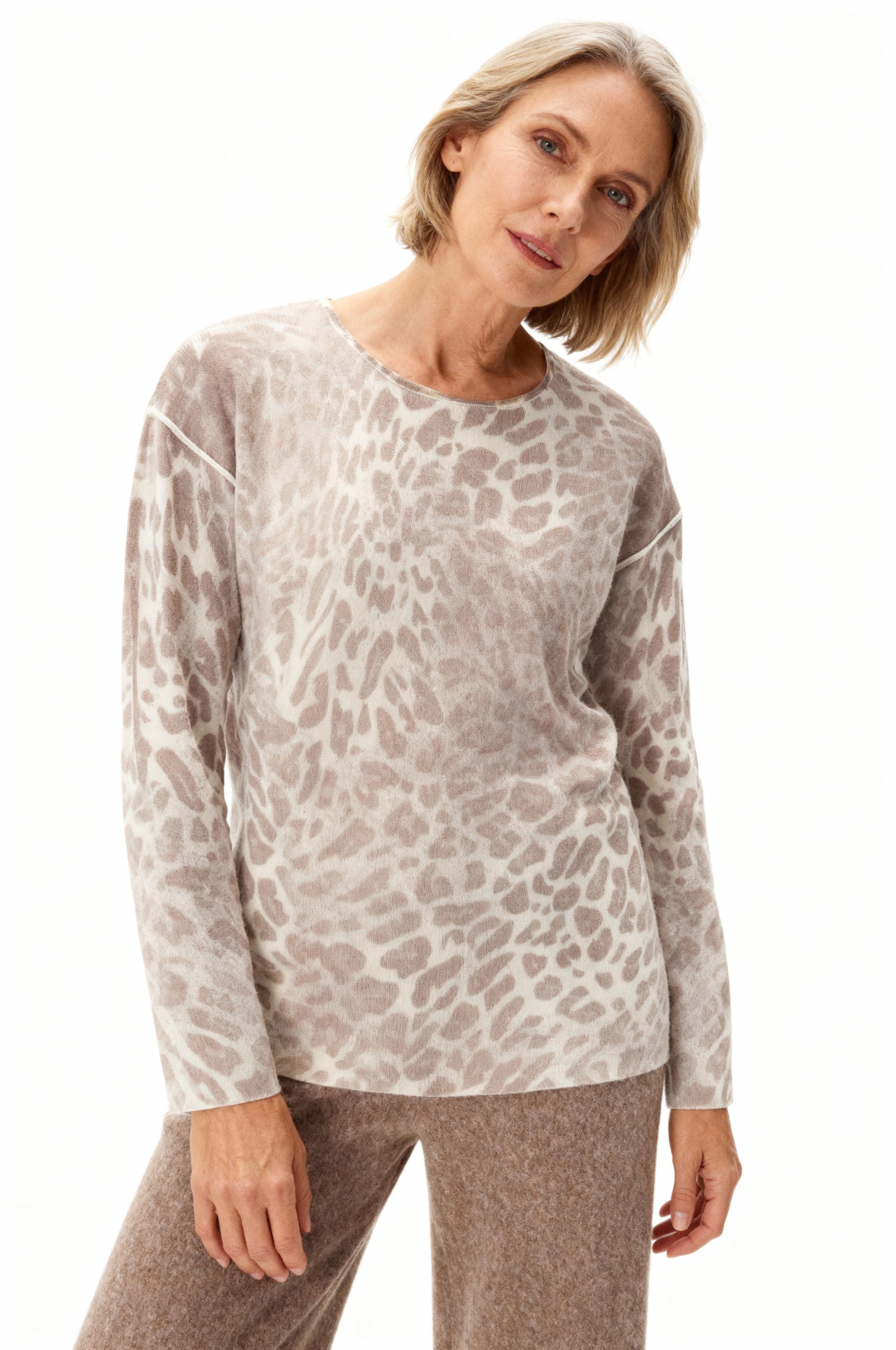 six-o-seven Strickpullover Damen Regular Strickpullover mit Inside out Leoparden Print aus
