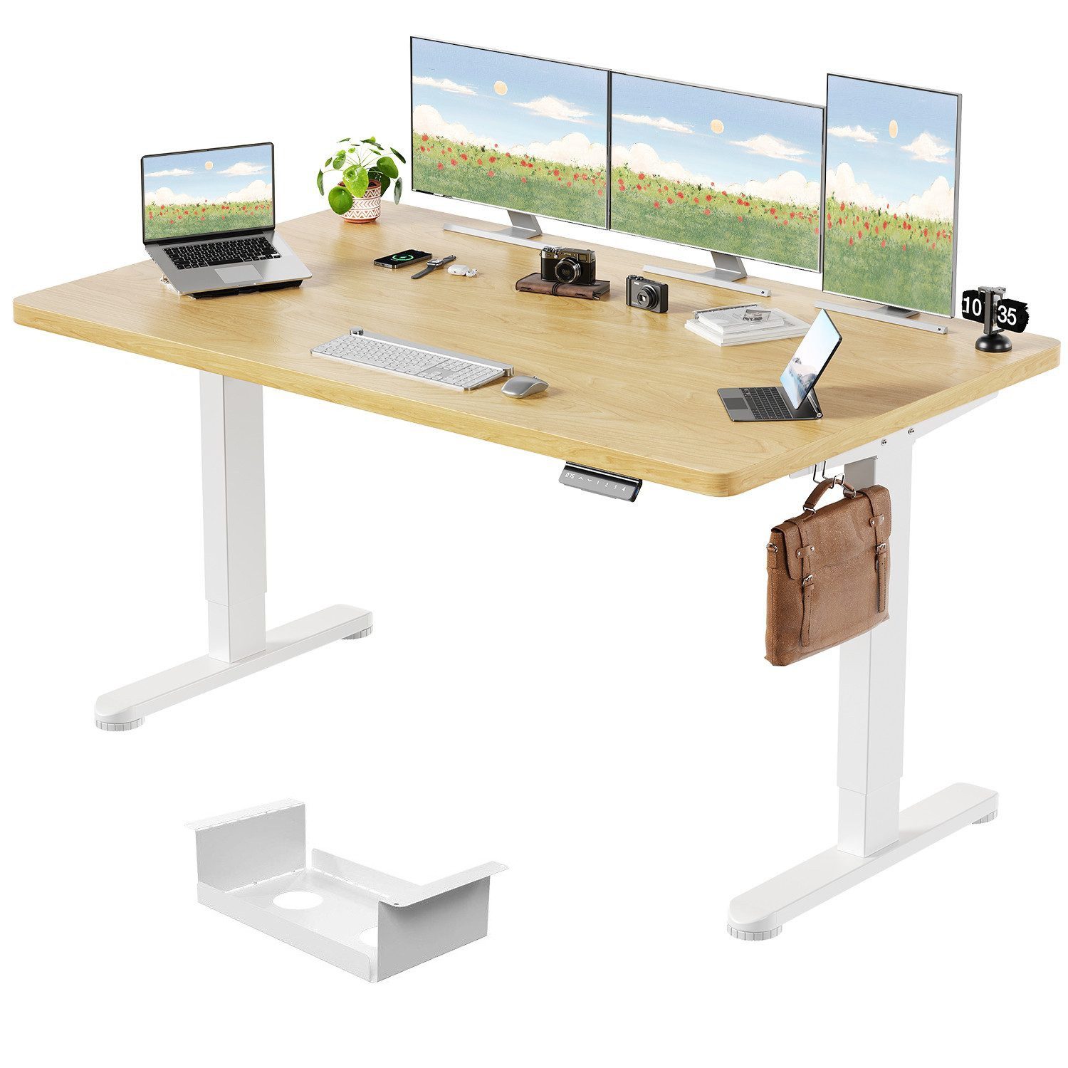Furnicopia Schreibtisch Höhenverstellbar mit einer 25 mm dicken einteiligen Tischplatte (4-fache Höhenspeicherfunktion, Zweimotorantrieb und Tragfähigkeit über 100 kg Tischplatten-Tiefe ab 70 cm)