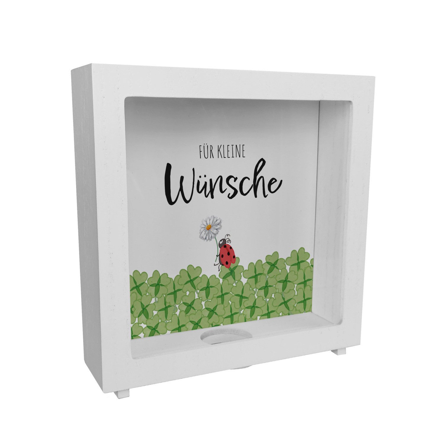 speecheese Spardose Marienkäfer im Kleefeld Rahmen Spardose aus Holz mit Spruch Für